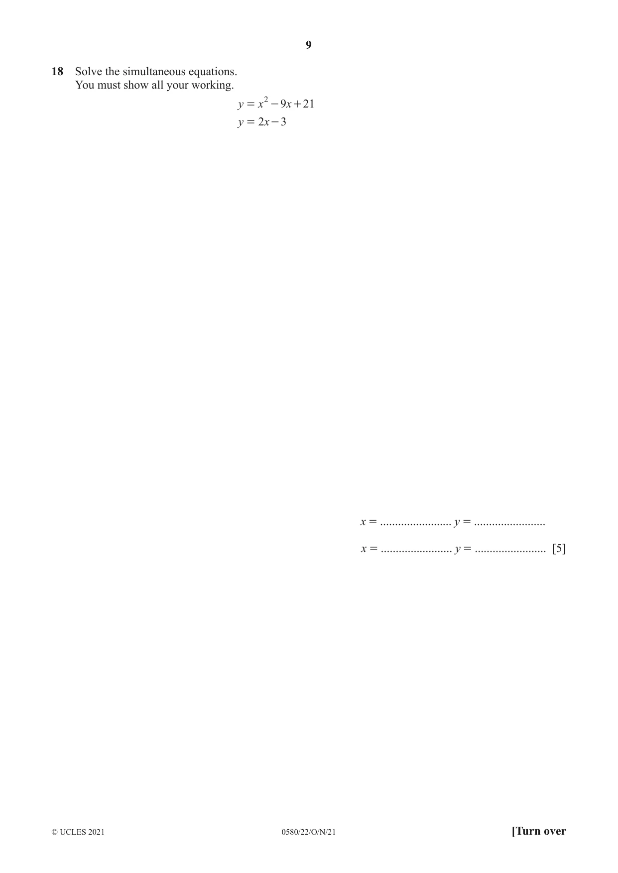 Cambridge IGCSE Mathematics 0580 2021 Oct/Nov Paper 2 · Variant 2 question paper, page 9 of 12
