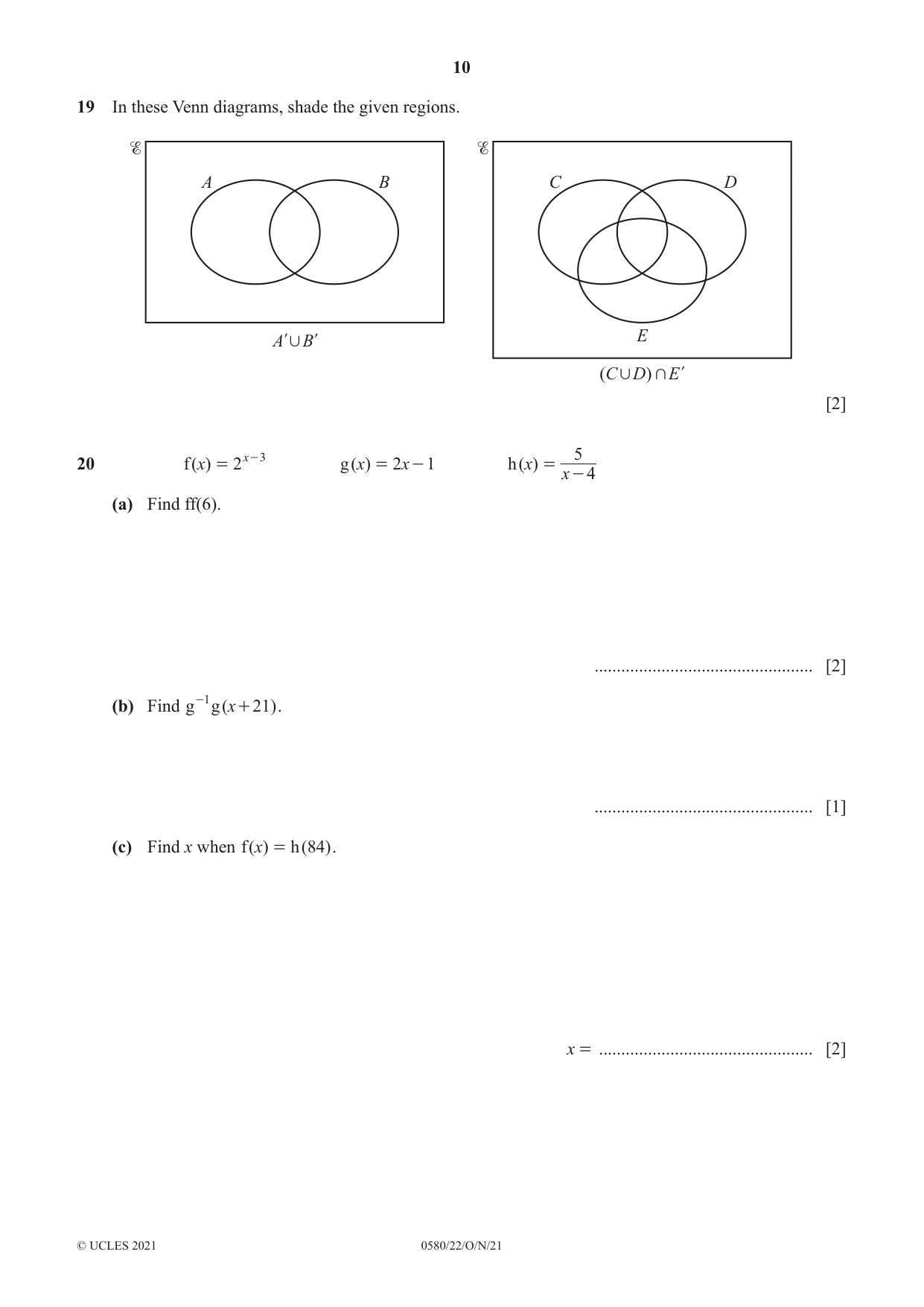 Cambridge IGCSE Mathematics 0580 2021 Oct/Nov Paper 2 · Variant 2 question paper, page 10 of 12