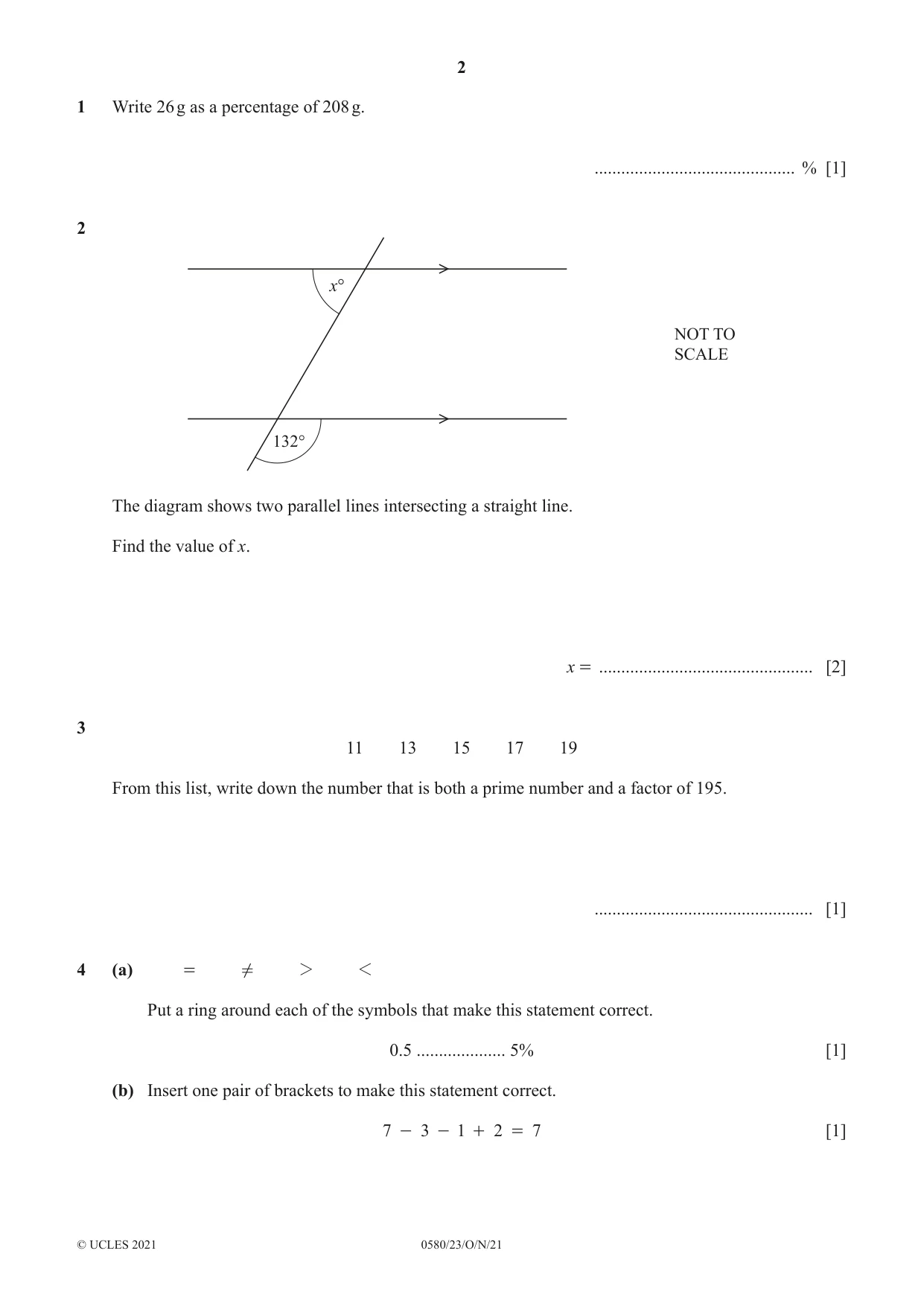 Cambridge IGCSE Mathematics 0580 2021 Oct/Nov Paper 2 · Variant 3 question paper, page 2 of 12