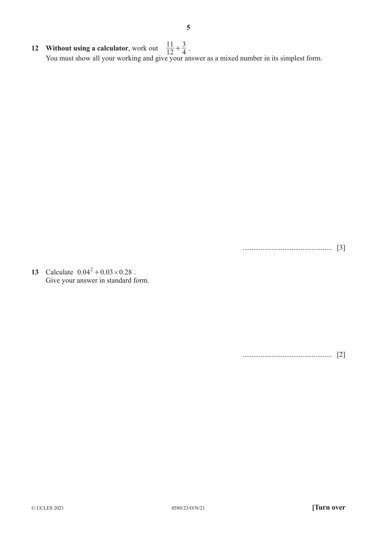 Cambridge IGCSE Mathematics 0580 2021 Oct/Nov Paper 2 · Variant 3 question paper, page 5 of 12