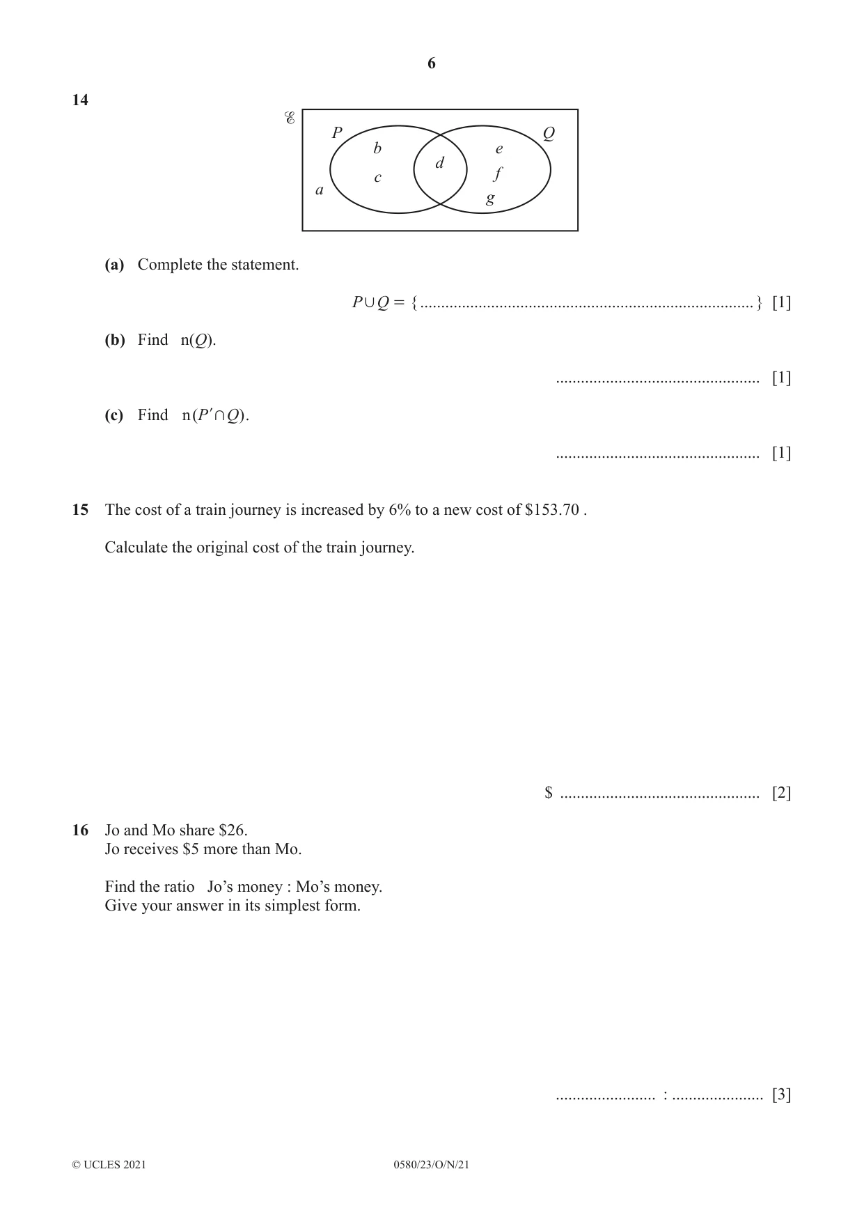 Cambridge IGCSE Mathematics 0580 2021 Oct/Nov Paper 2 · Variant 3 question paper, page 6 of 12