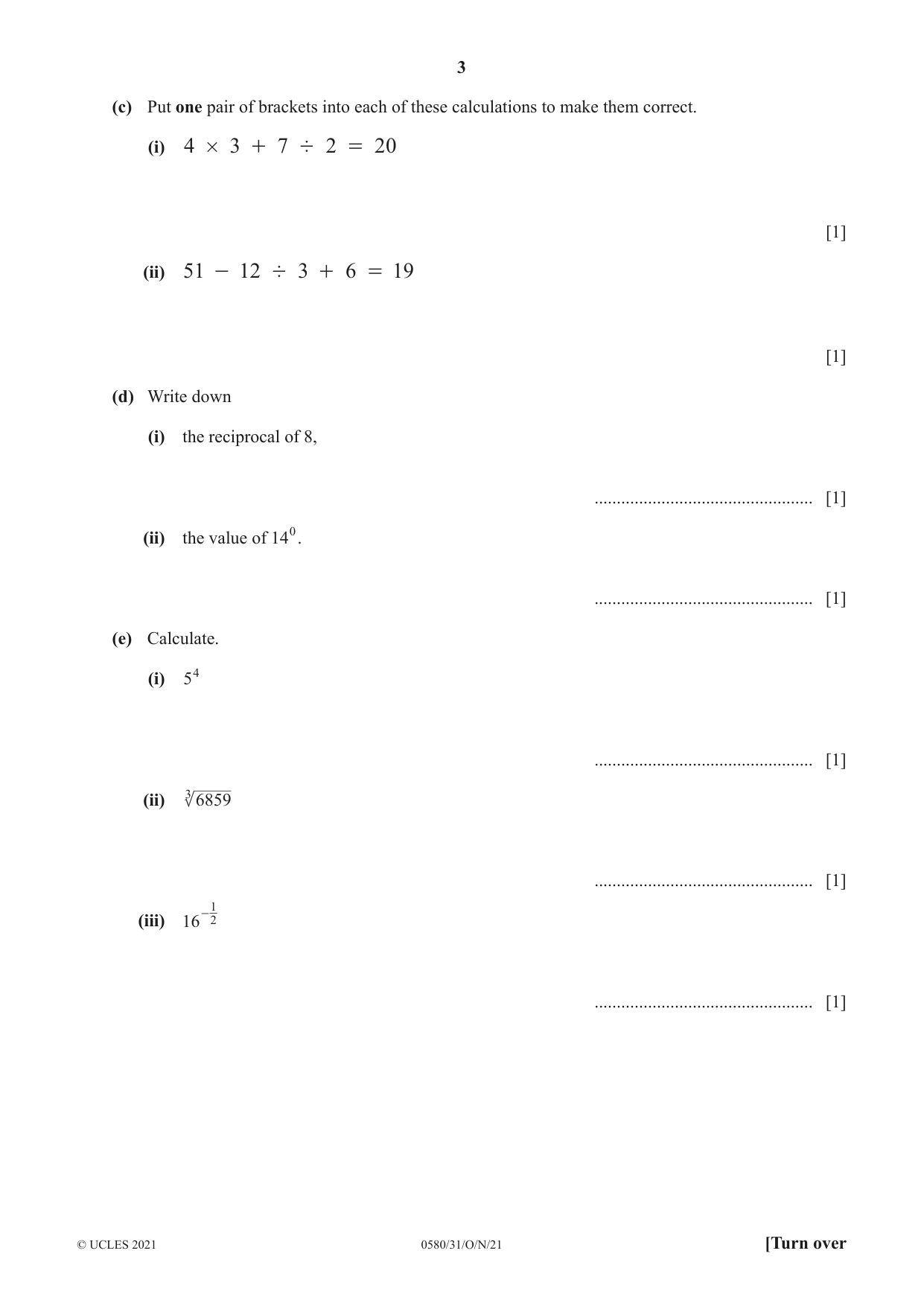 Cambridge IGCSE Mathematics 0580 2021 Oct/Nov Paper 3 · Variant 1 question paper, page 3 of 20