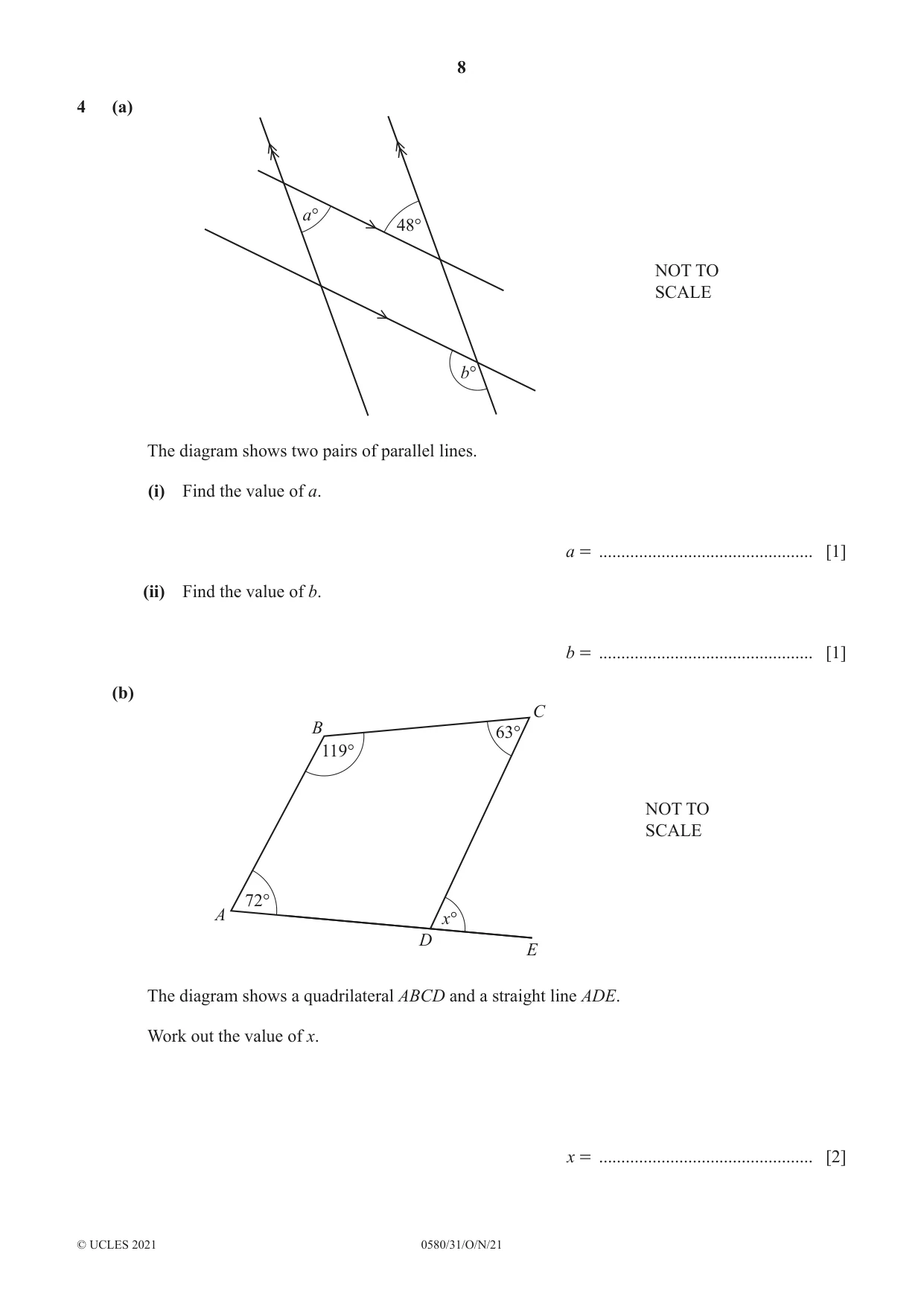 Cambridge IGCSE Mathematics 0580 2021 Oct/Nov Paper 3 · Variant 1 question paper, page 8 of 20