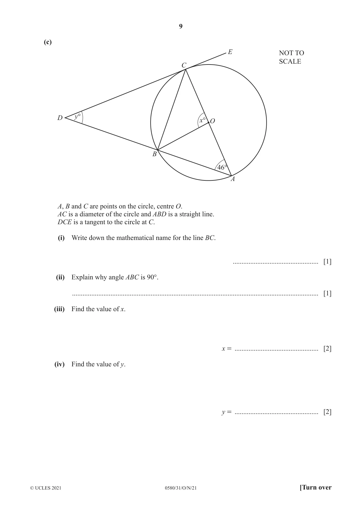 Cambridge IGCSE Mathematics 0580 2021 Oct/Nov Paper 3 · Variant 1 question paper, page 9 of 20
