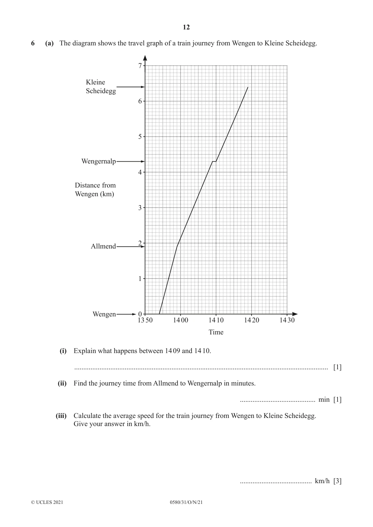 Cambridge IGCSE Mathematics 0580 2021 Oct/Nov Paper 3 · Variant 1 question paper, page 12 of 20