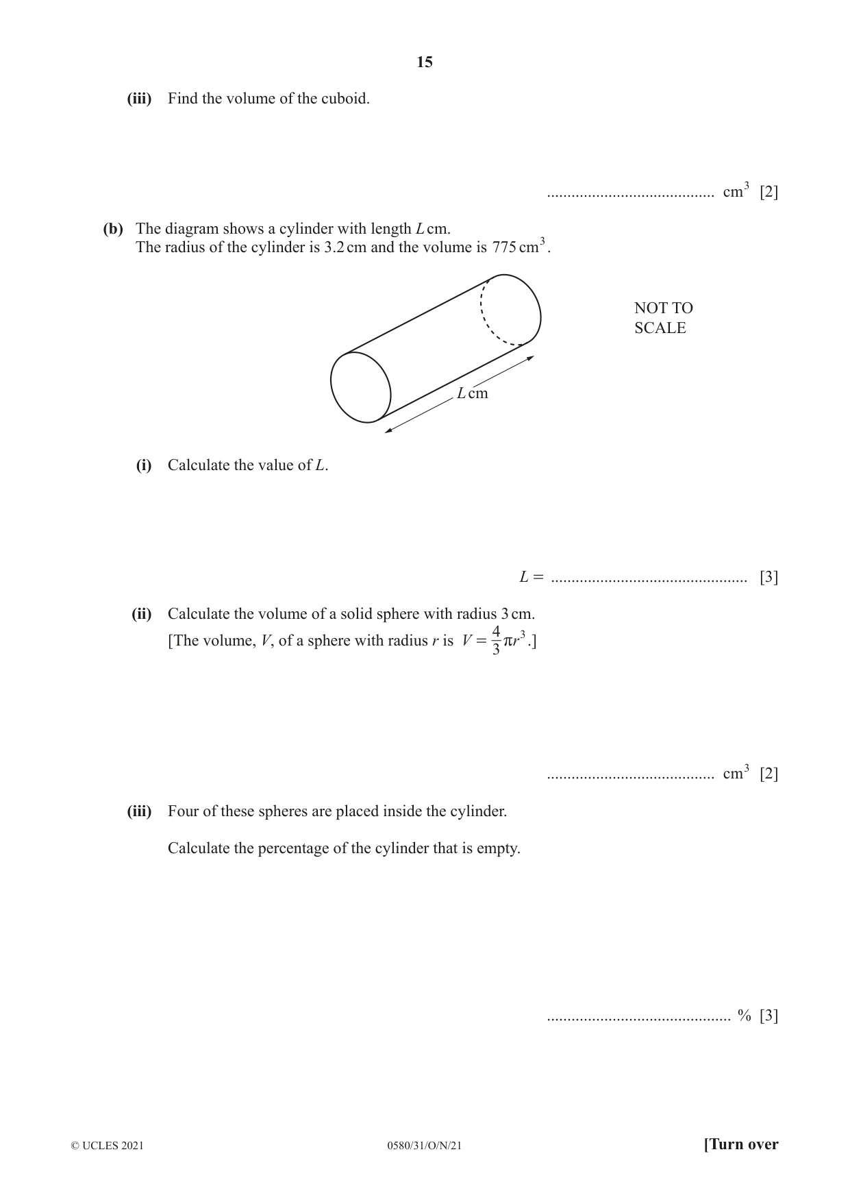 Cambridge IGCSE Mathematics 0580 2021 Oct/Nov Paper 3 · Variant 1 question paper, page 15 of 20