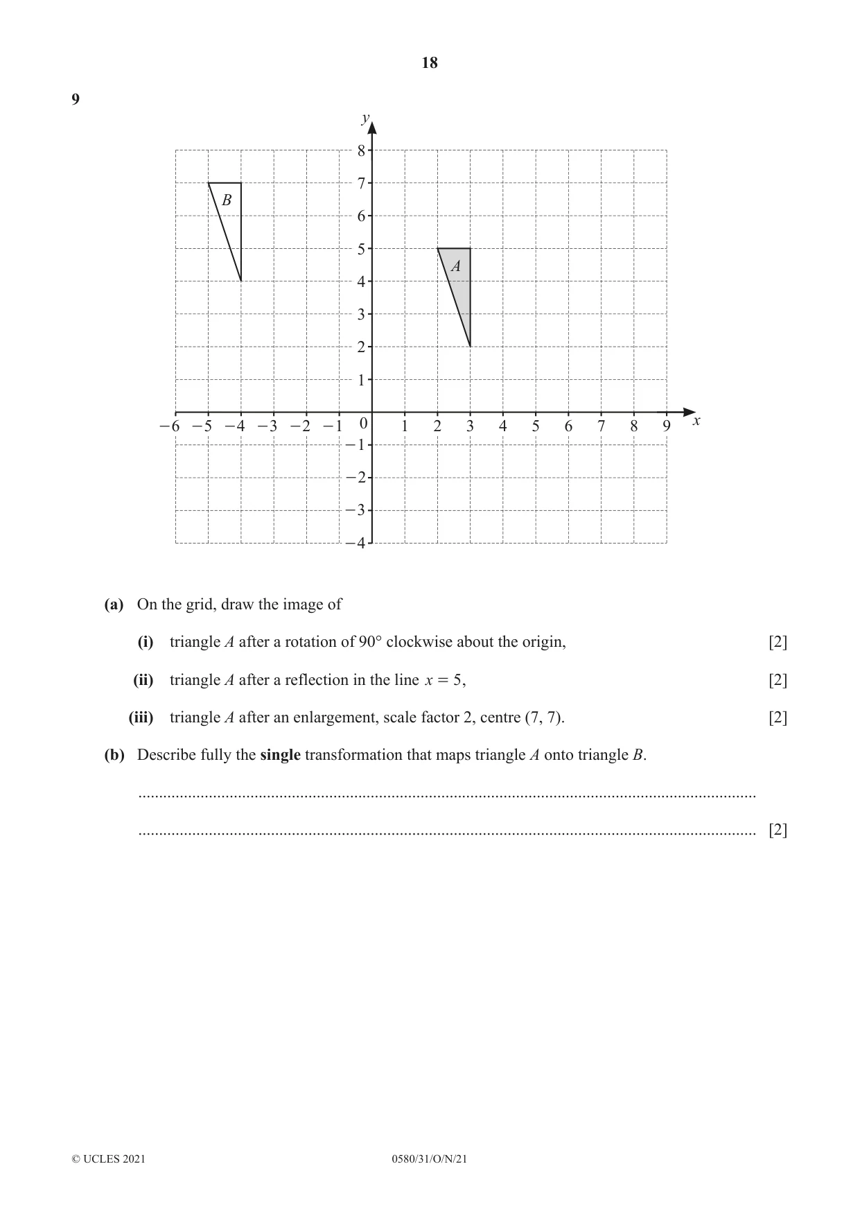 Cambridge IGCSE Mathematics 0580 2021 Oct/Nov Paper 3 · Variant 1 question paper, page 18 of 20