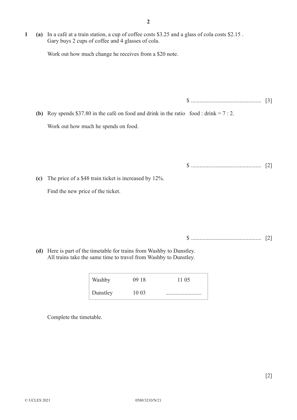 Cambridge IGCSE Mathematics 0580 2021 Oct/Nov Paper 3 · Variant 2 question paper, page 2 of 20