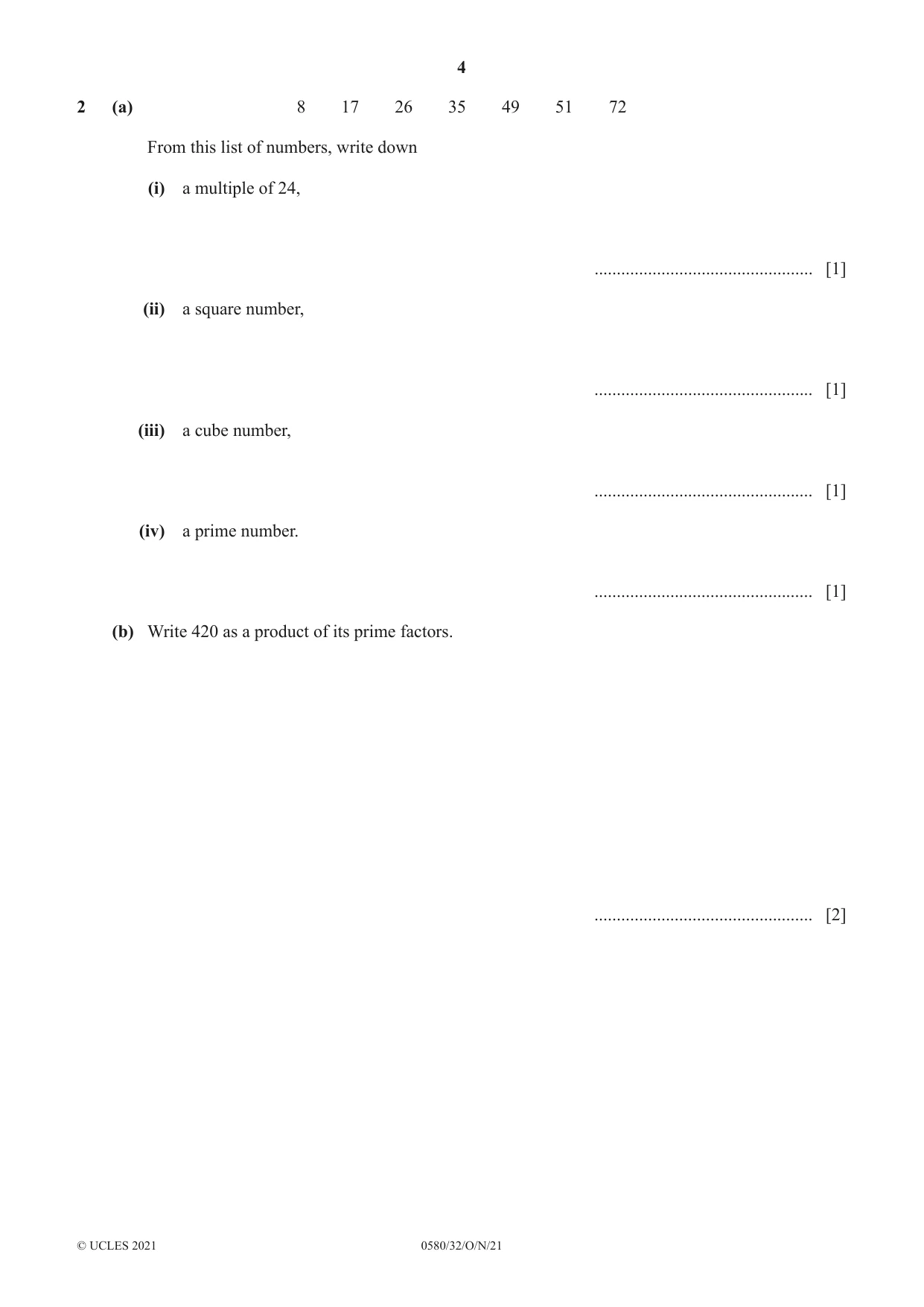 Cambridge IGCSE Mathematics 0580 2021 Oct/Nov Paper 3 · Variant 2 question paper, page 4 of 20