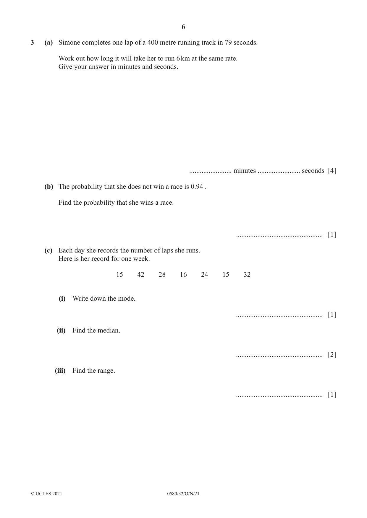 Cambridge IGCSE Mathematics 0580 2021 Oct/Nov Paper 3 · Variant 2 question paper, page 6 of 20