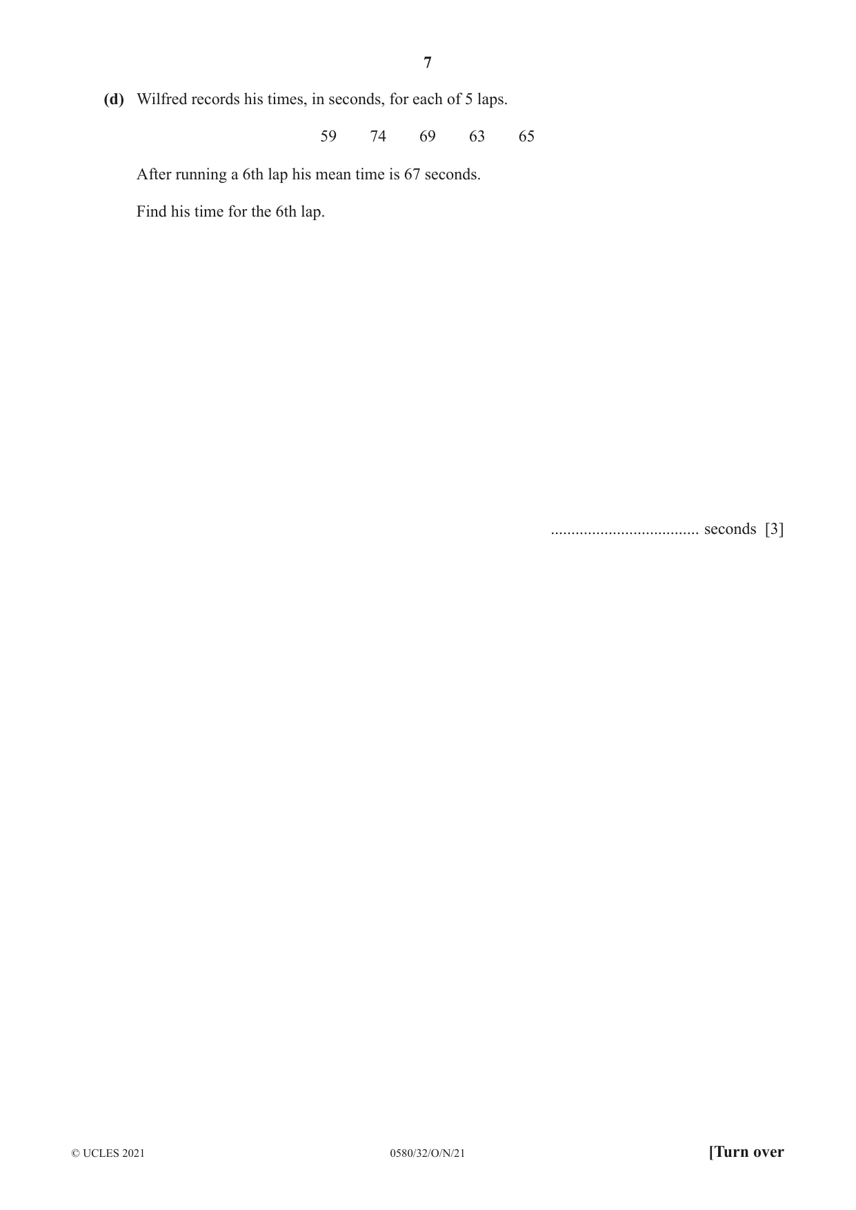 Cambridge IGCSE Mathematics 0580 2021 Oct/Nov Paper 3 · Variant 2 question paper, page 7 of 20