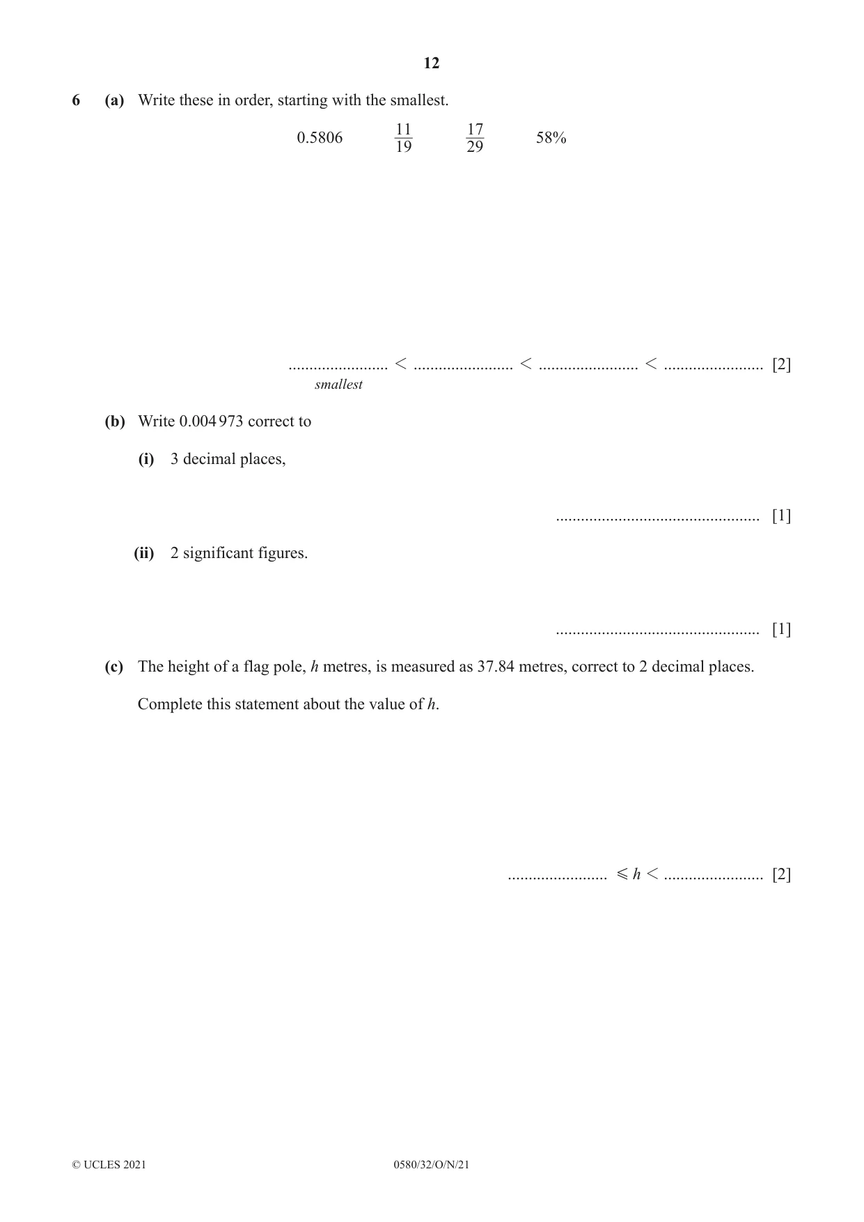 Cambridge IGCSE Mathematics 0580 2021 Oct/Nov Paper 3 · Variant 2 question paper, page 12 of 20
