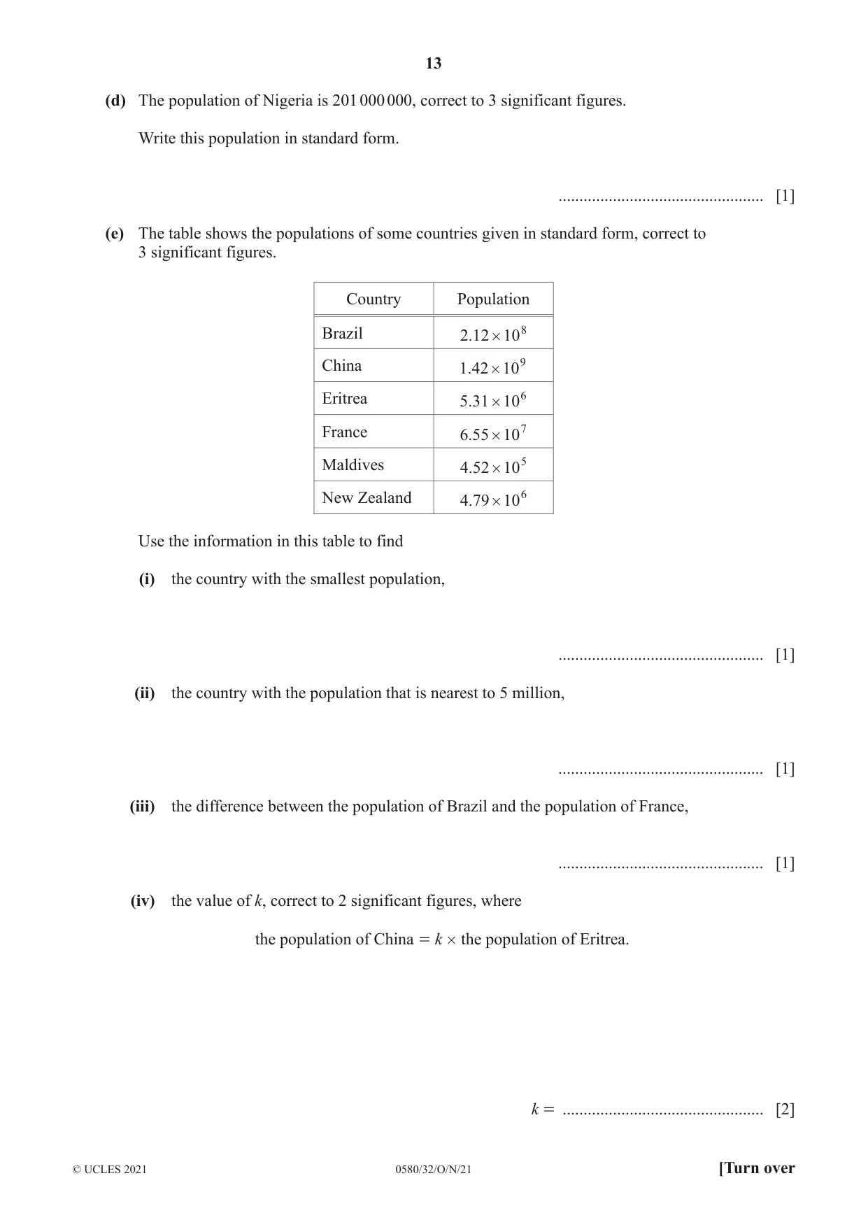 Cambridge IGCSE Mathematics 0580 2021 Oct/Nov Paper 3 · Variant 2 question paper, page 13 of 20