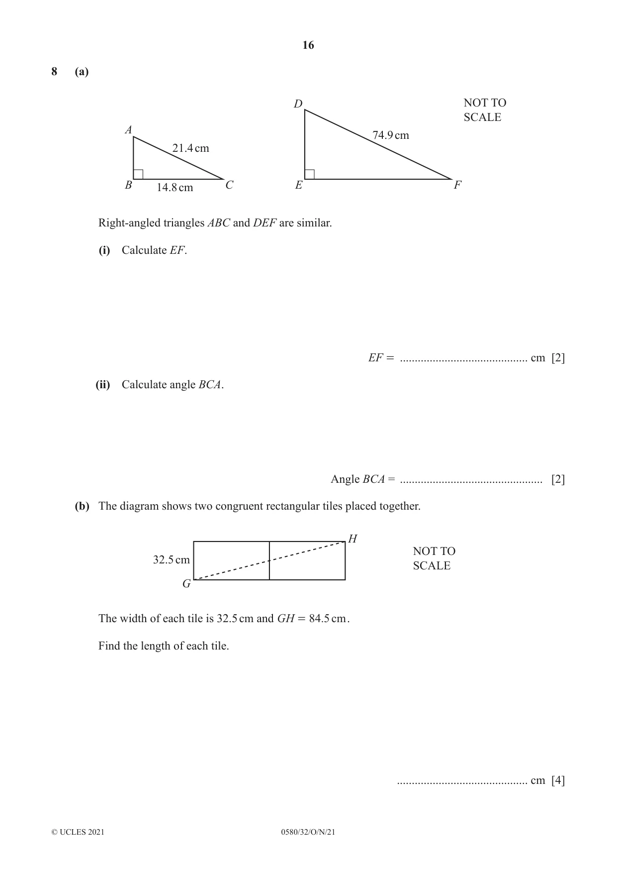 Cambridge IGCSE Mathematics 0580 2021 Oct/Nov Paper 3 · Variant 2 question paper, page 16 of 20