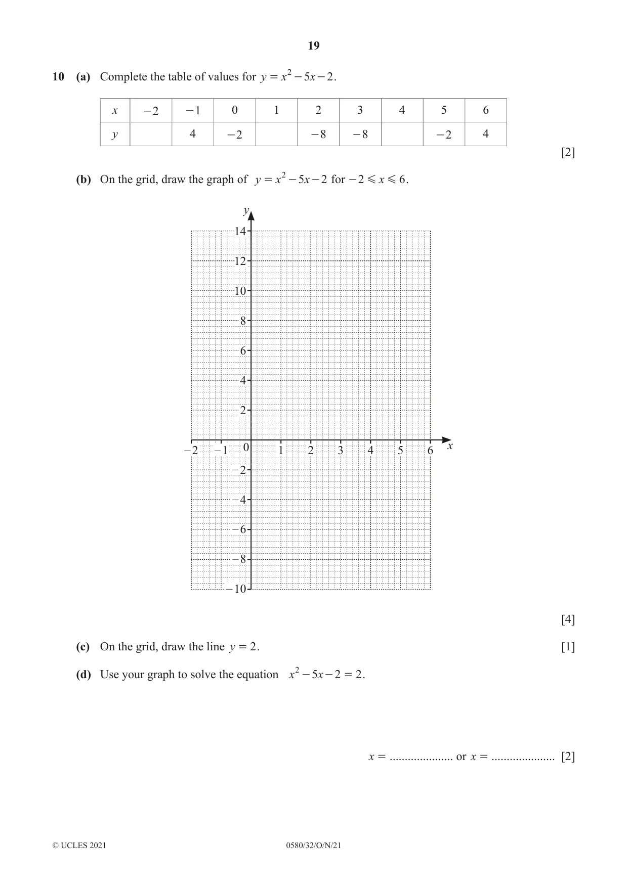 Cambridge IGCSE Mathematics 0580 2021 Oct/Nov Paper 3 · Variant 2 question paper, page 19 of 20