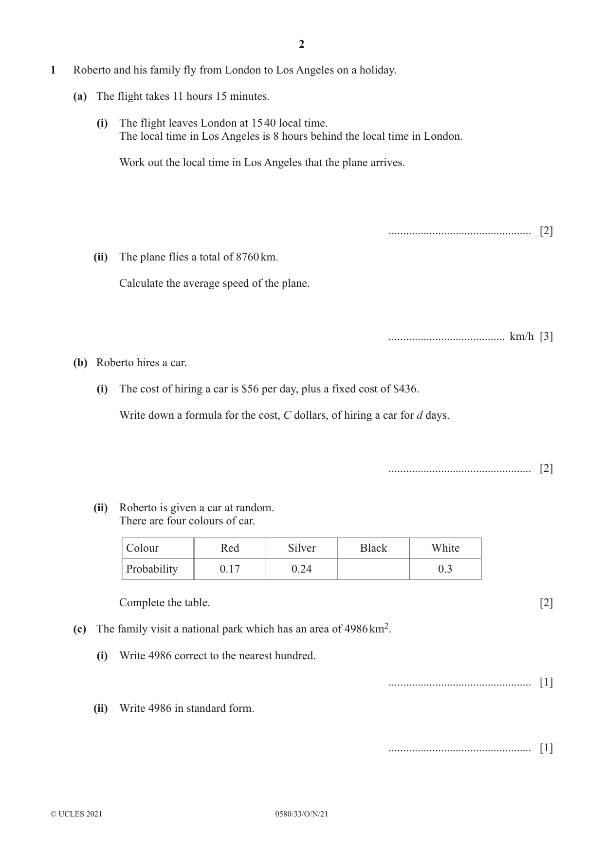 Cambridge IGCSE Mathematics 0580 2021 Oct/Nov Paper 3 · Variant 3 question paper, page 2 of 20