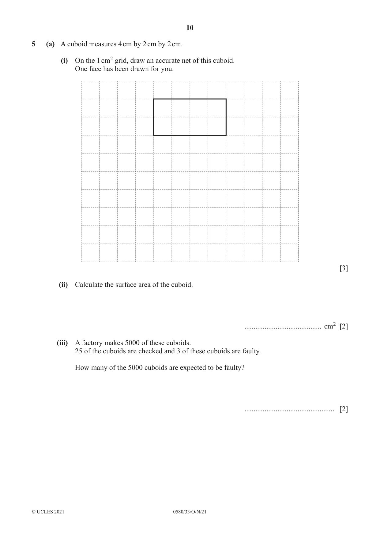 Cambridge IGCSE Mathematics 0580 2021 Oct/Nov Paper 3 · Variant 3 question paper, page 10 of 20