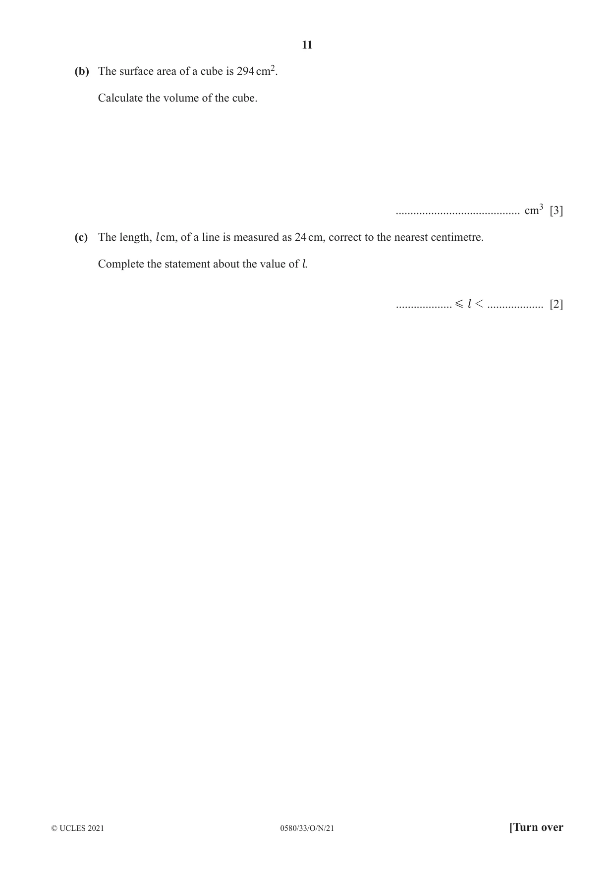 Cambridge IGCSE Mathematics 0580 2021 Oct/Nov Paper 3 · Variant 3 question paper, page 11 of 20