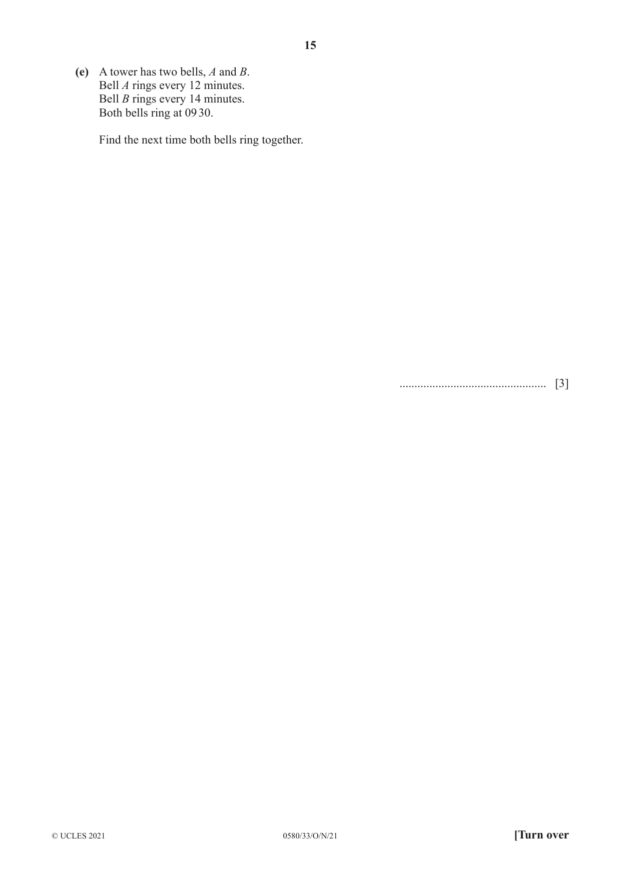 Cambridge IGCSE Mathematics 0580 2021 Oct/Nov Paper 3 · Variant 3 question paper, page 15 of 20