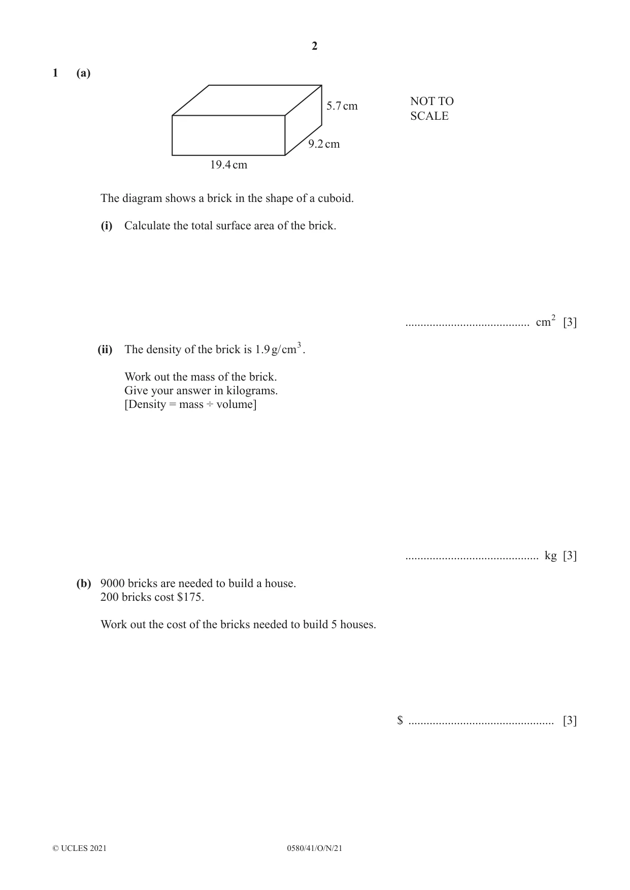 Cambridge IGCSE Mathematics 0580 2021 Oct/Nov Paper 4 · Variant 1 question paper, page 2 of 20