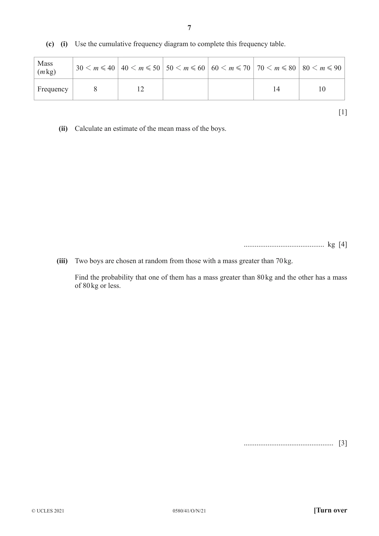 Cambridge IGCSE Mathematics 0580 2021 Oct/Nov Paper 4 · Variant 1 question paper, page 7 of 20