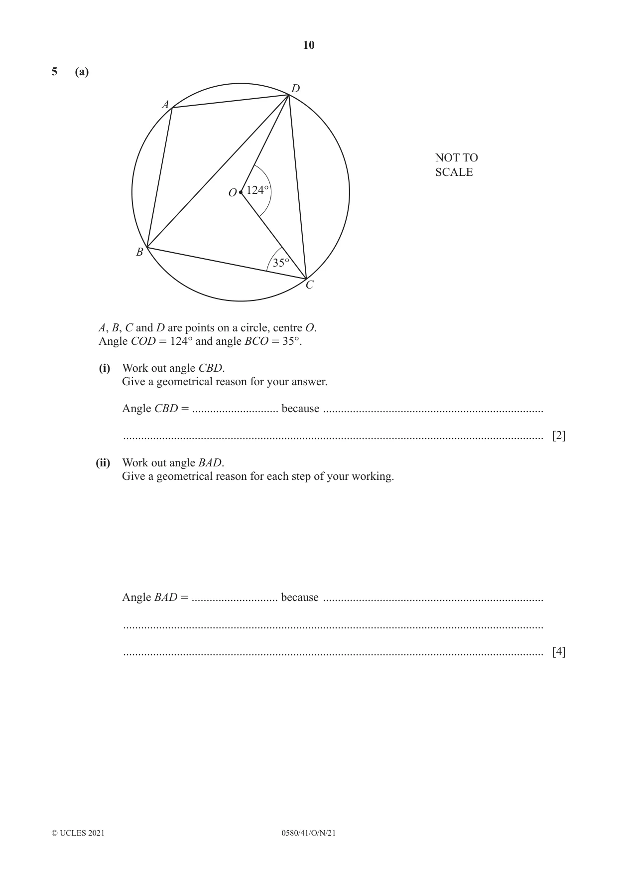 Cambridge IGCSE Mathematics 0580 2021 Oct/Nov Paper 4 · Variant 1 question paper, page 10 of 20