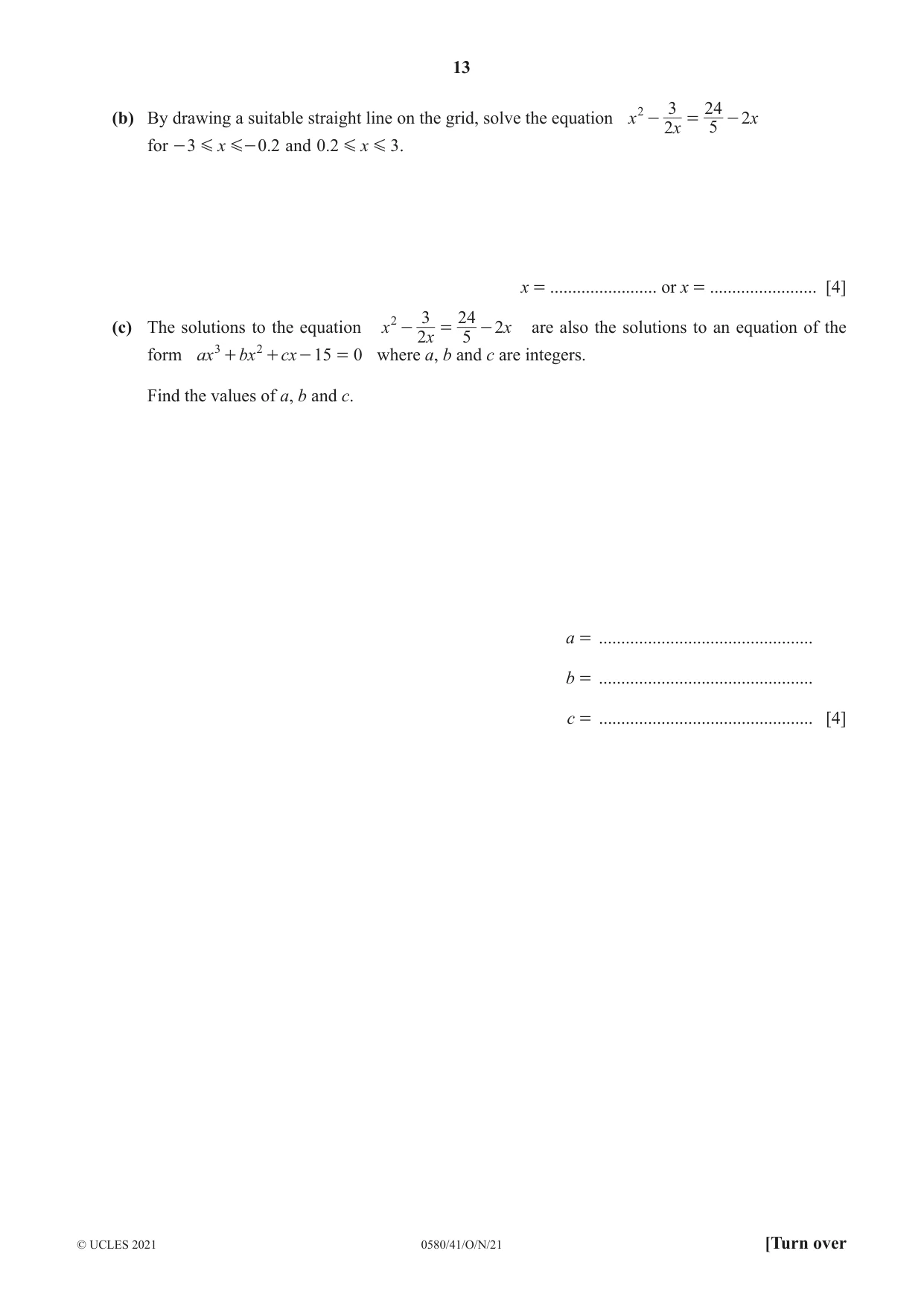 Cambridge IGCSE Mathematics 0580 2021 Oct/Nov Paper 4 · Variant 1 question paper, page 13 of 20