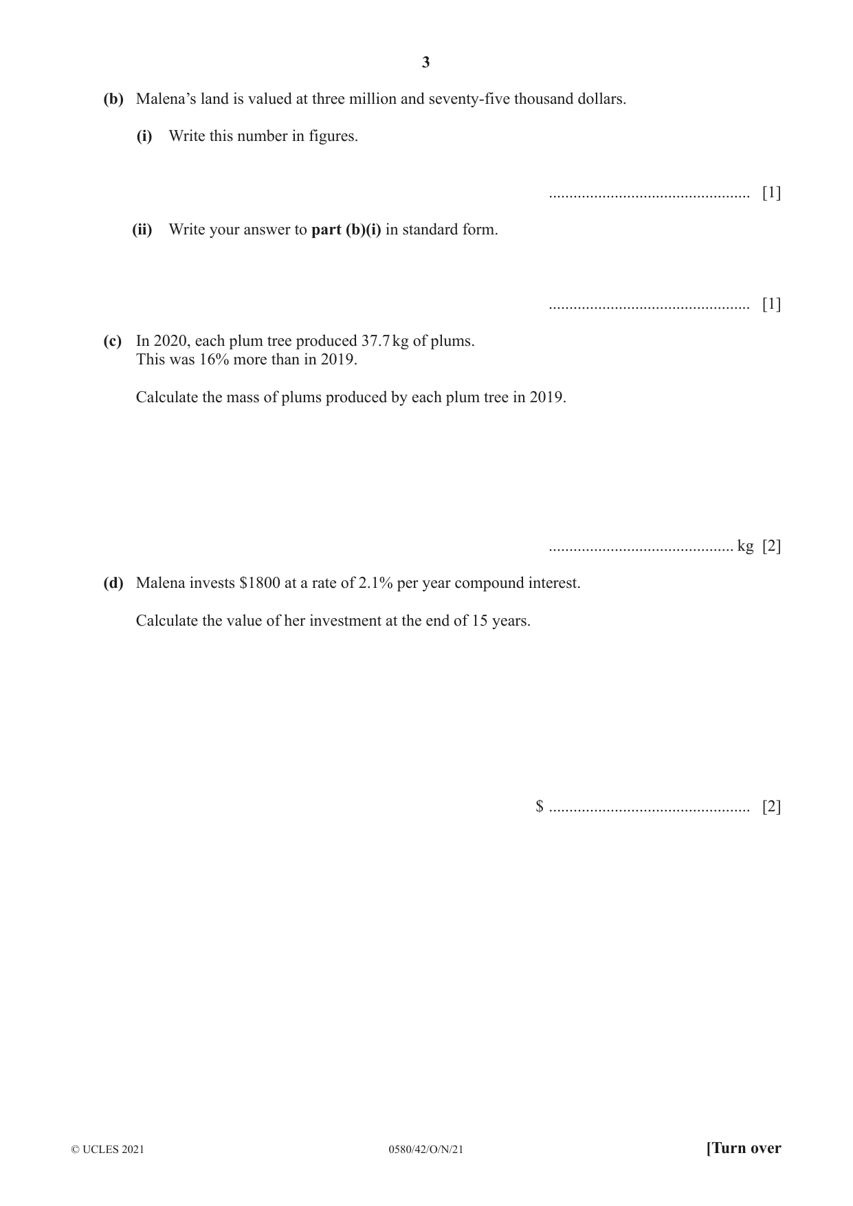 Cambridge IGCSE Mathematics 0580 2021 Oct/Nov Paper 4 · Variant 2 question paper, page 3 of 20