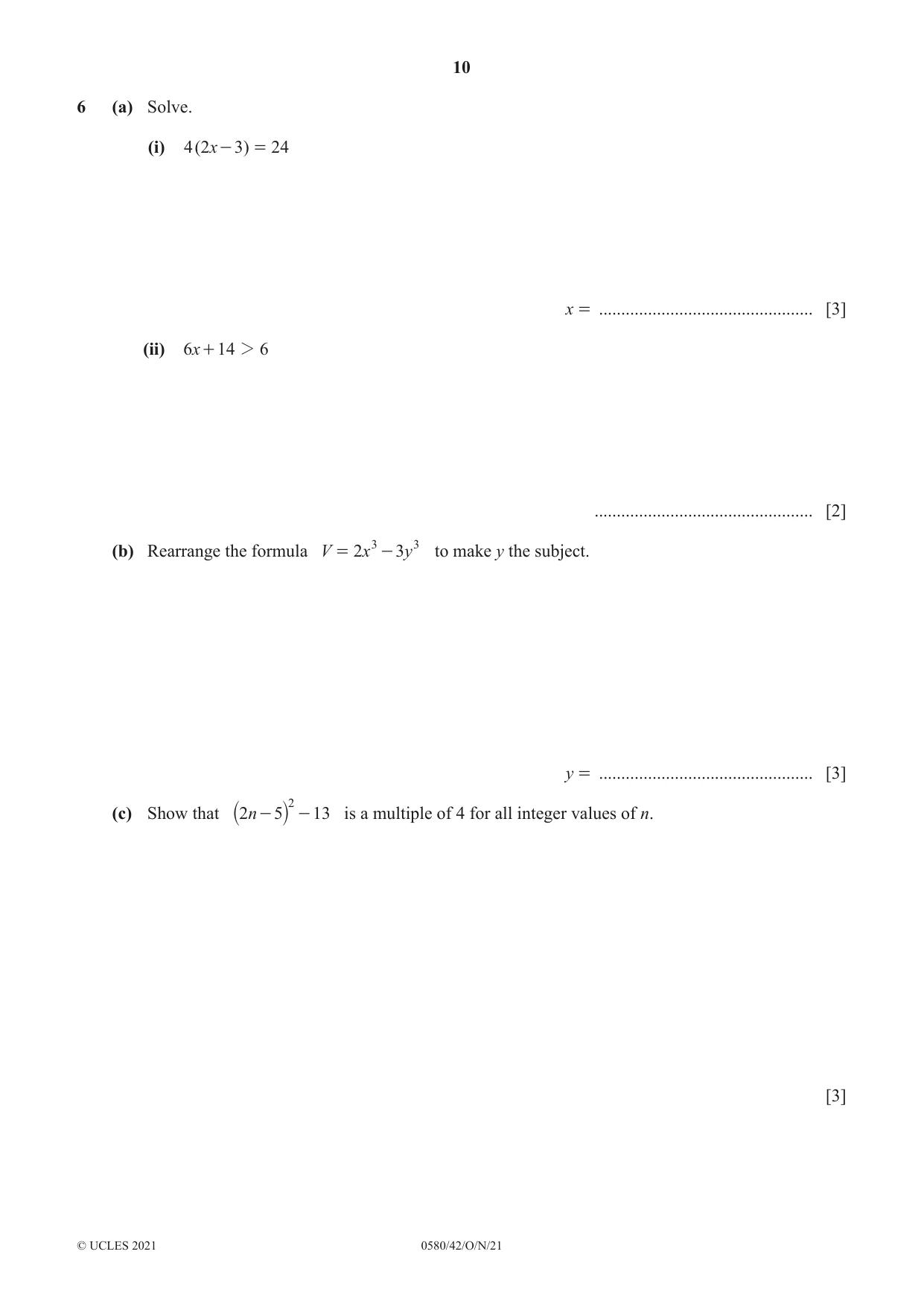 Cambridge IGCSE Mathematics 0580 2021 Oct/Nov Paper 4 · Variant 2 question paper, page 10 of 20