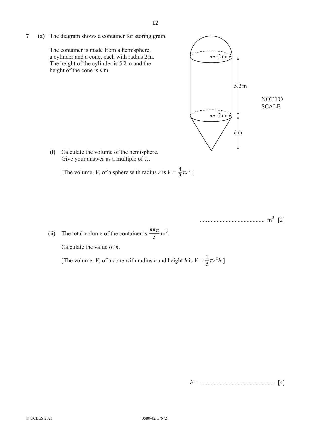 Cambridge IGCSE Mathematics 0580 2021 Oct/Nov Paper 4 · Variant 2 question paper, page 12 of 20