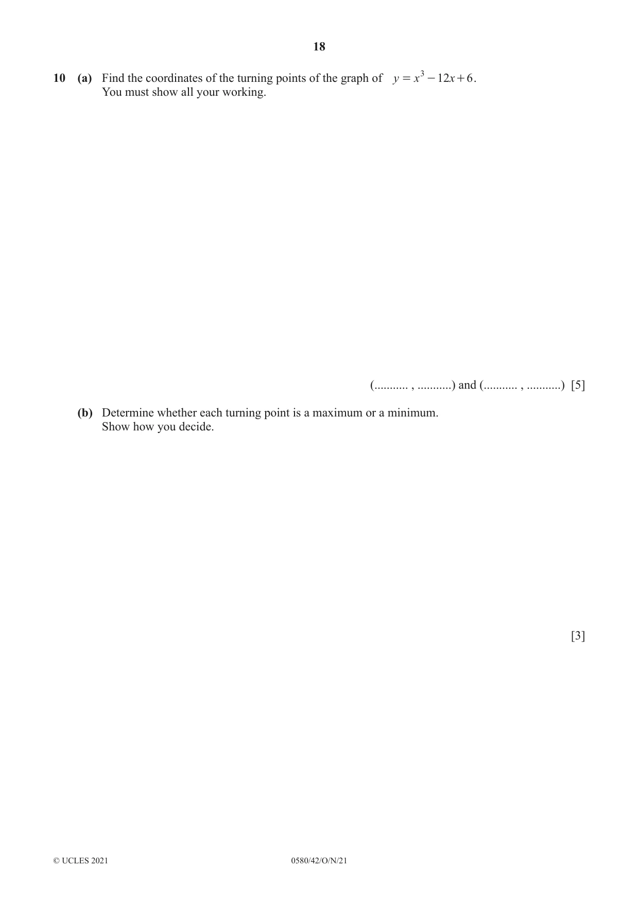 Cambridge IGCSE Mathematics 0580 2021 Oct/Nov Paper 4 · Variant 2 question paper, page 18 of 20