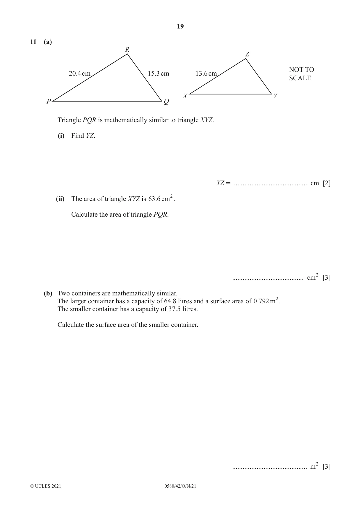 Cambridge IGCSE Mathematics 0580 2021 Oct/Nov Paper 4 · Variant 2 question paper, page 19 of 20