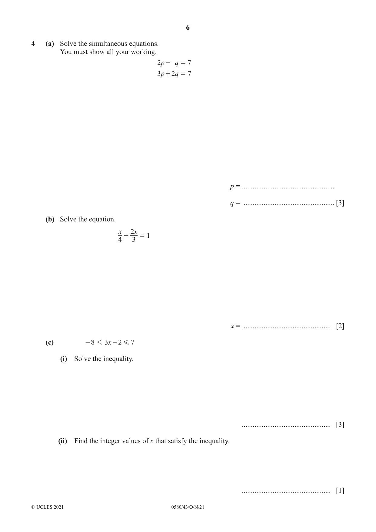 Cambridge IGCSE Mathematics 0580 2021 Oct/Nov Paper 4 · Variant 3 question paper, page 6 of 20