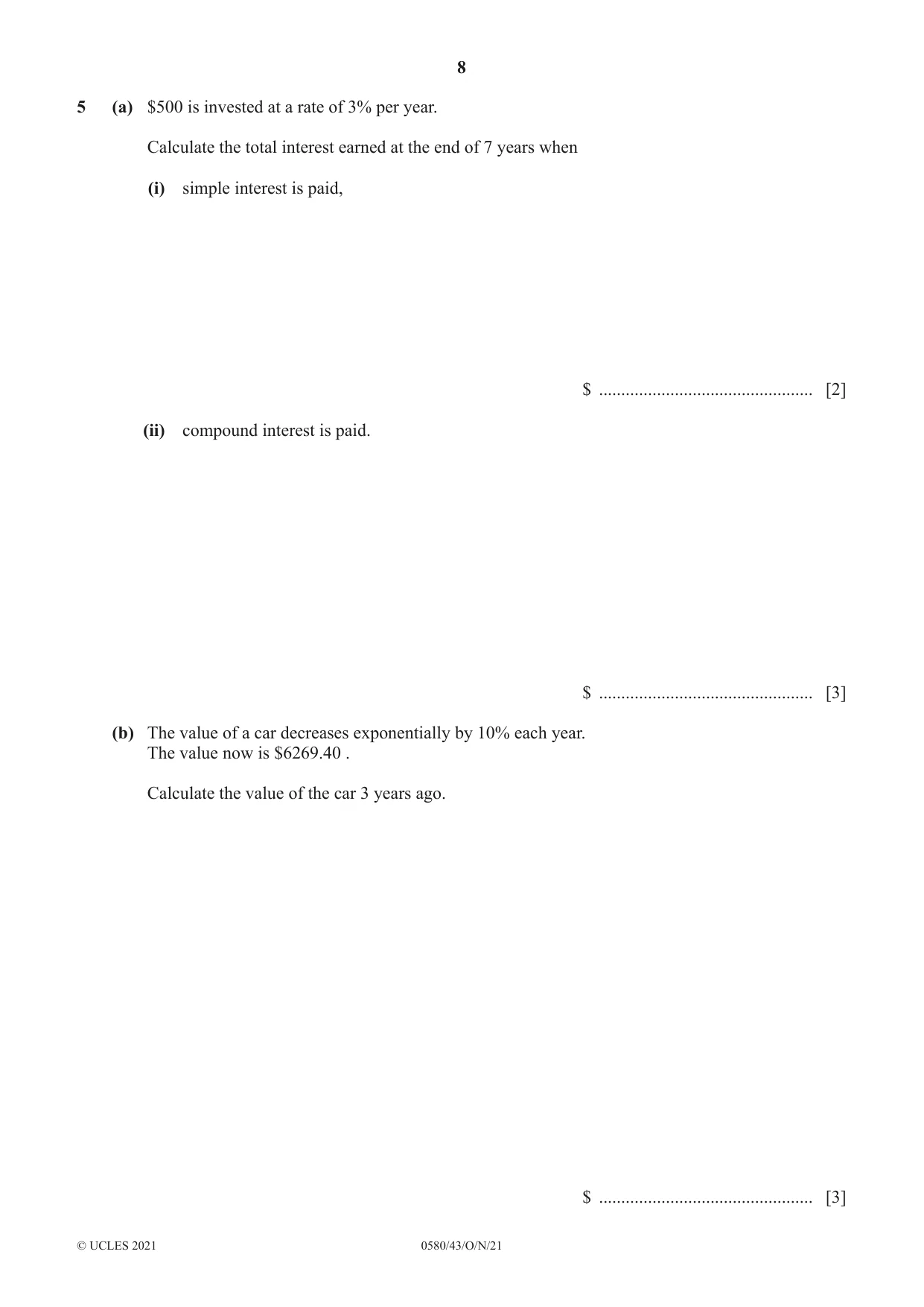 Cambridge IGCSE Mathematics 0580 2021 Oct/Nov Paper 4 · Variant 3 question paper, page 8 of 20