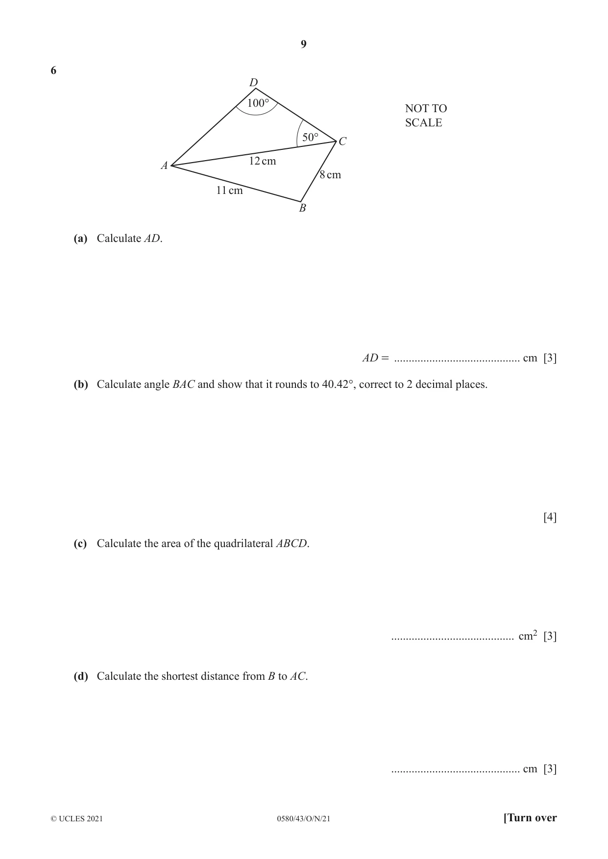 Cambridge IGCSE Mathematics 0580 2021 Oct/Nov Paper 4 · Variant 3 question paper, page 9 of 20