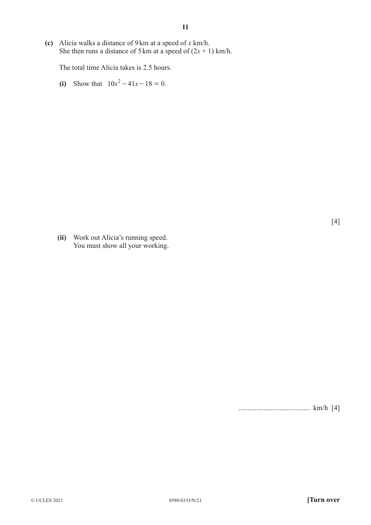 Cambridge IGCSE Mathematics 0580 2021 Oct/Nov Paper 4 · Variant 3 question paper, page 11 of 20