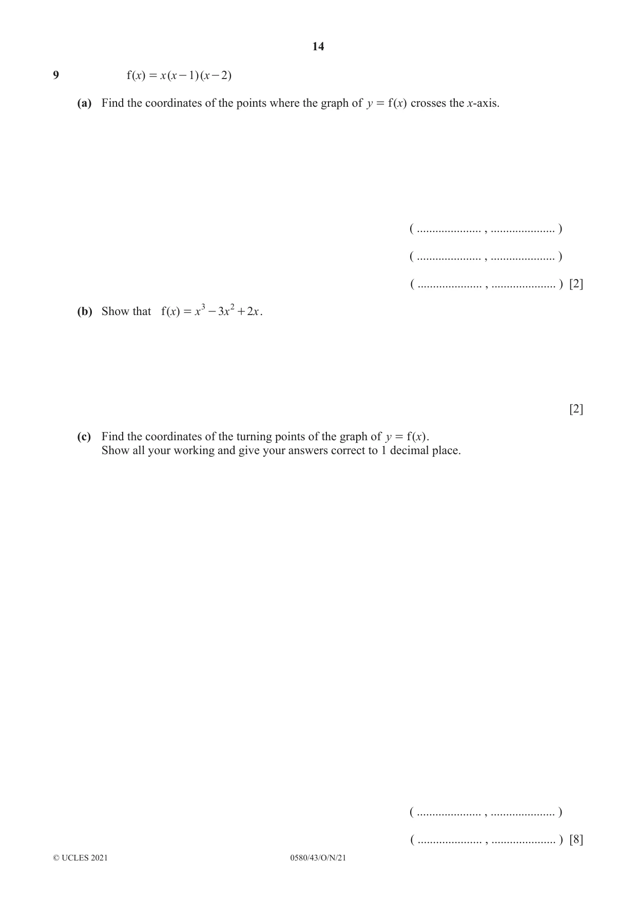 Cambridge IGCSE Mathematics 0580 2021 Oct/Nov Paper 4 · Variant 3 question paper, page 14 of 20