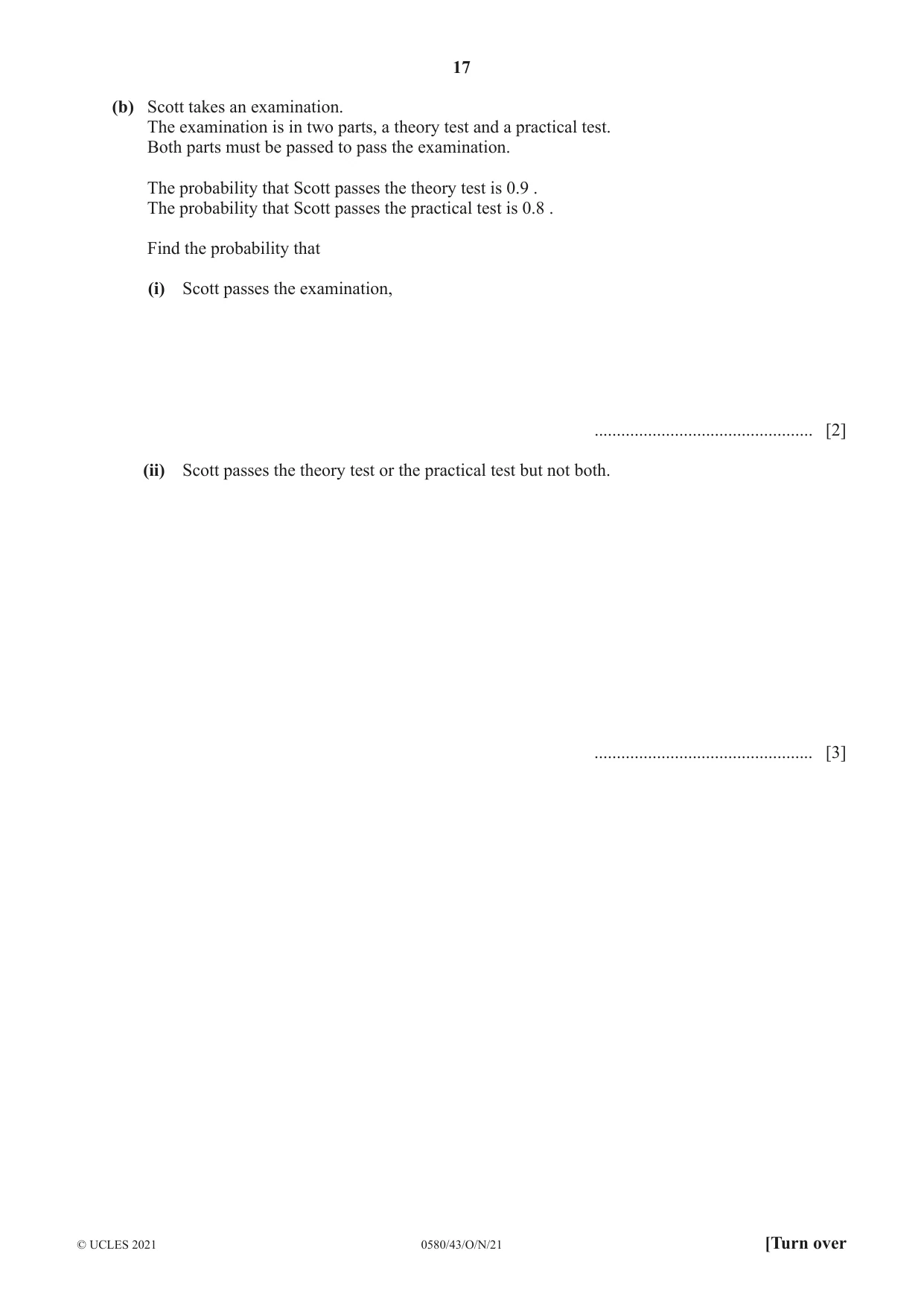 Cambridge IGCSE Mathematics 0580 2021 Oct/Nov Paper 4 · Variant 3 question paper, page 17 of 20