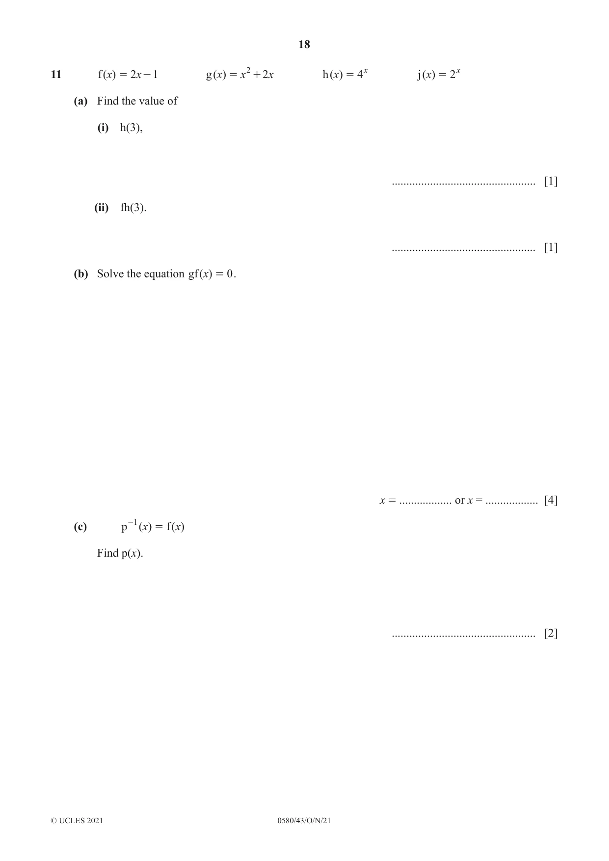 Cambridge IGCSE Mathematics 0580 2021 Oct/Nov Paper 4 · Variant 3 question paper, page 18 of 20