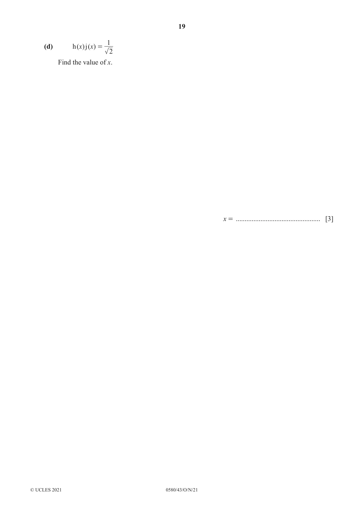 Cambridge IGCSE Mathematics 0580 2021 Oct/Nov Paper 4 · Variant 3 question paper, page 19 of 20