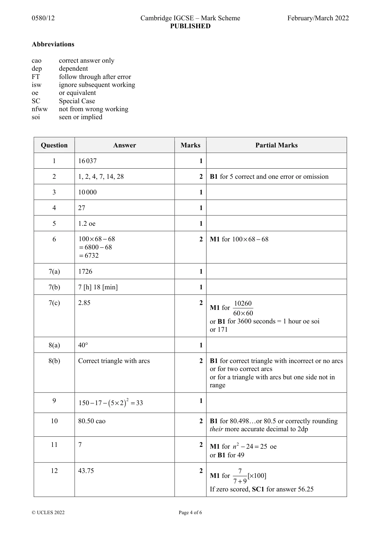 Mark scheme, page 4 of 6