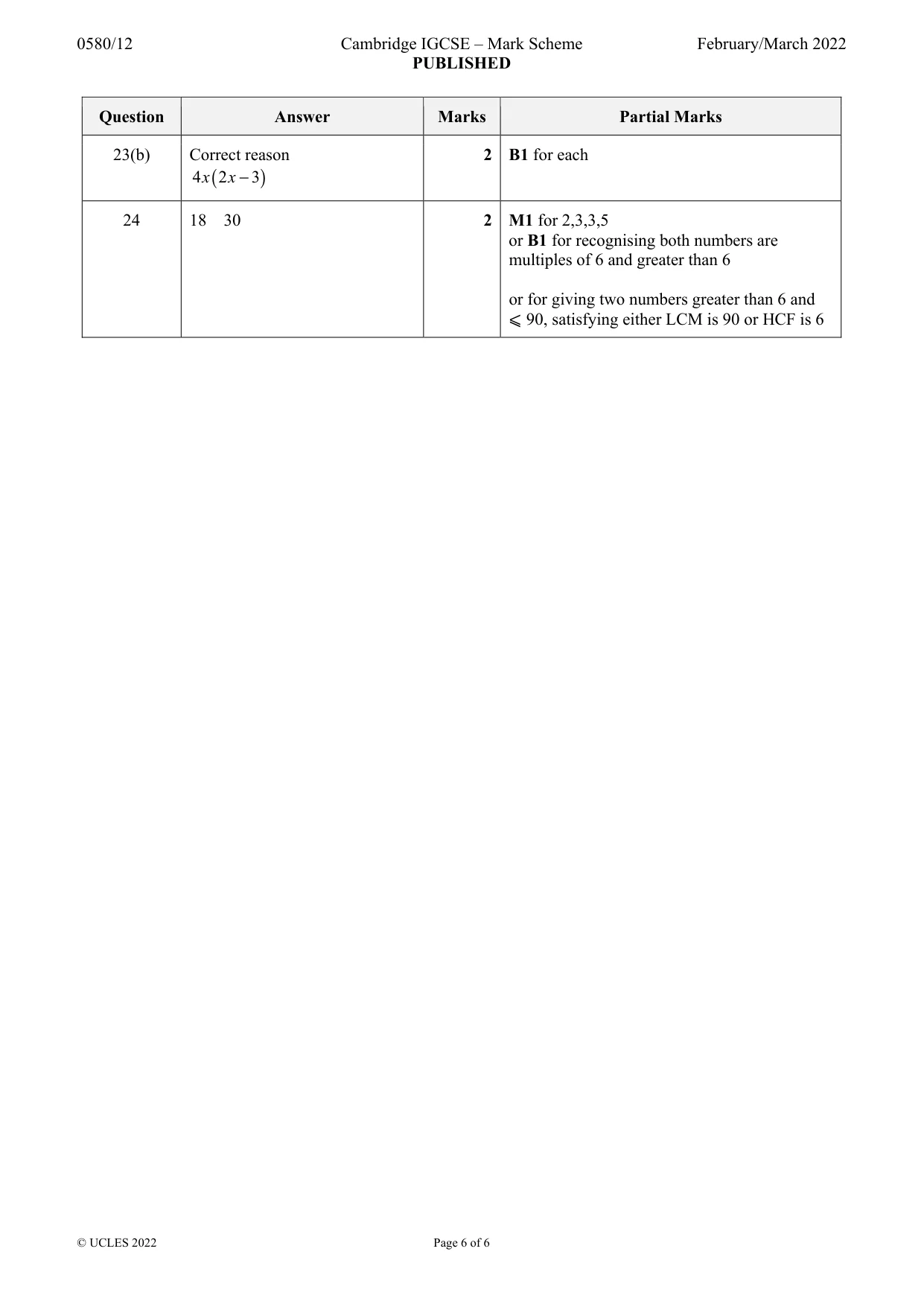 Mark scheme, page 6 of 6