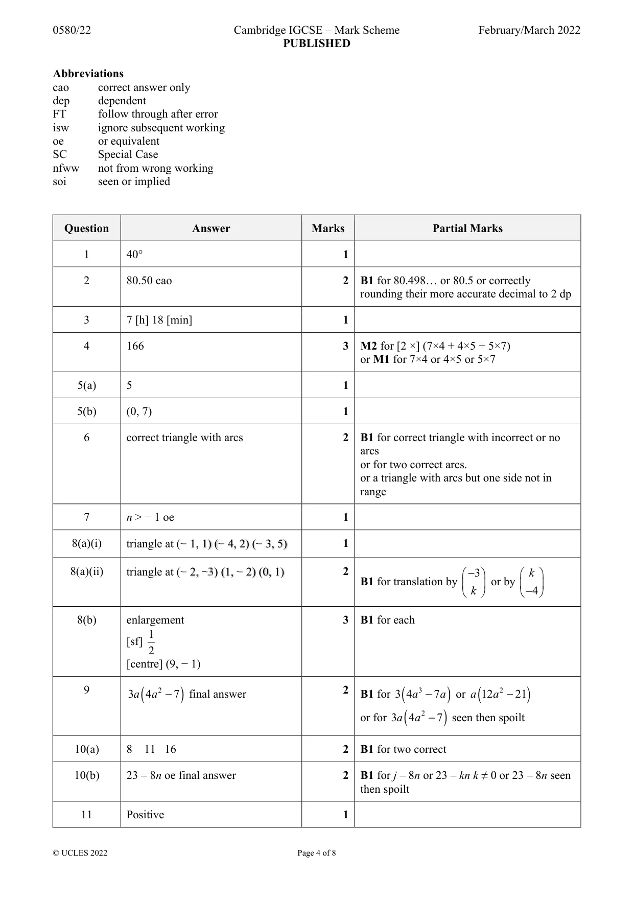 Mark scheme, page 4 of 8