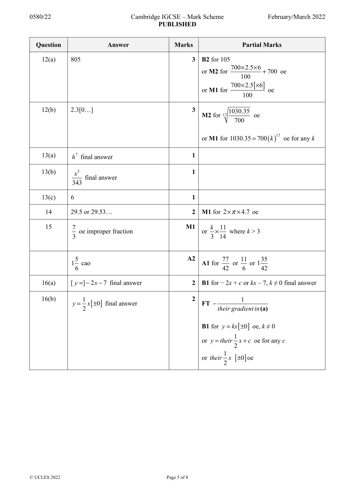 Mark scheme, page 5 of 8