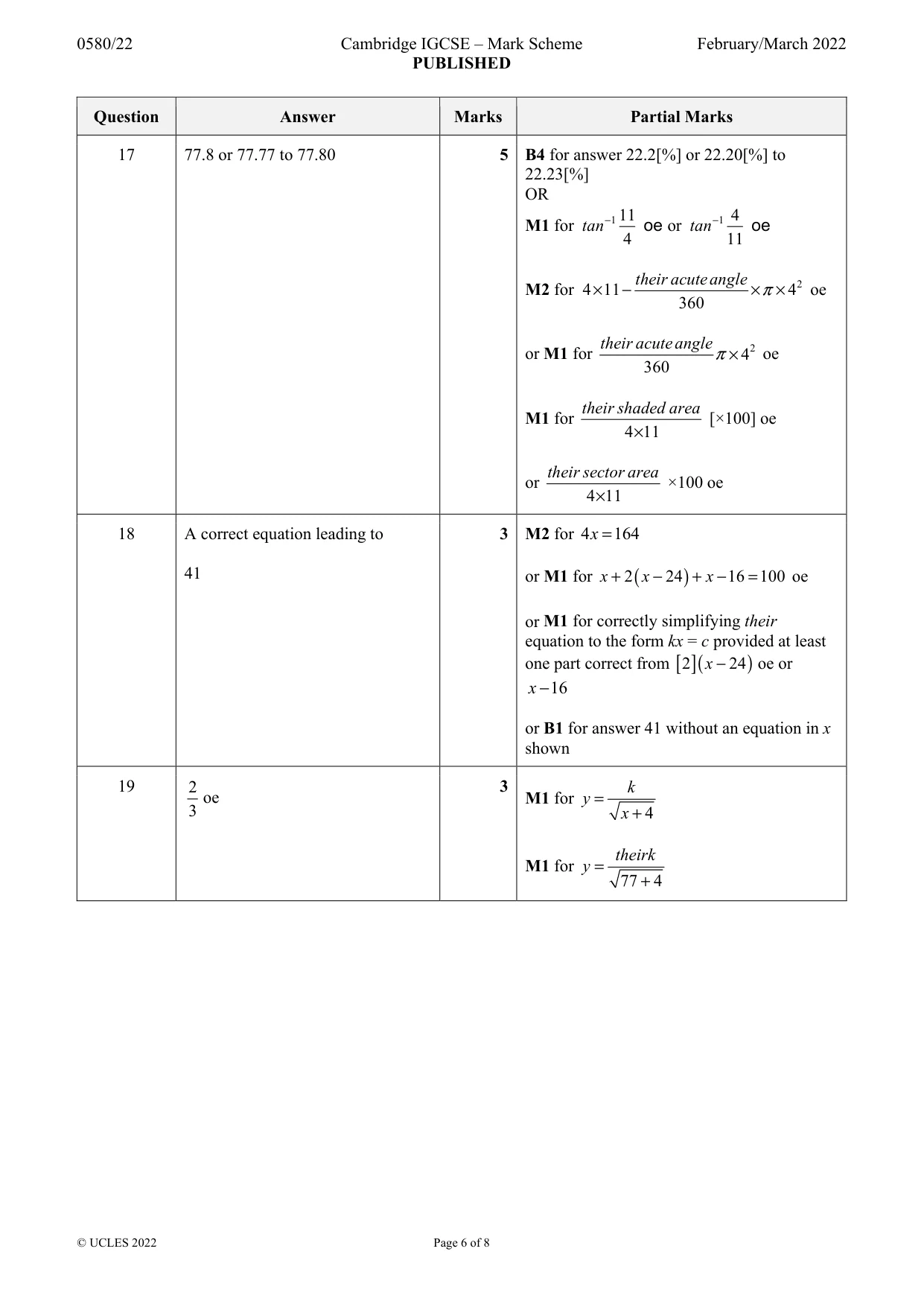 Mark scheme, page 6 of 8
