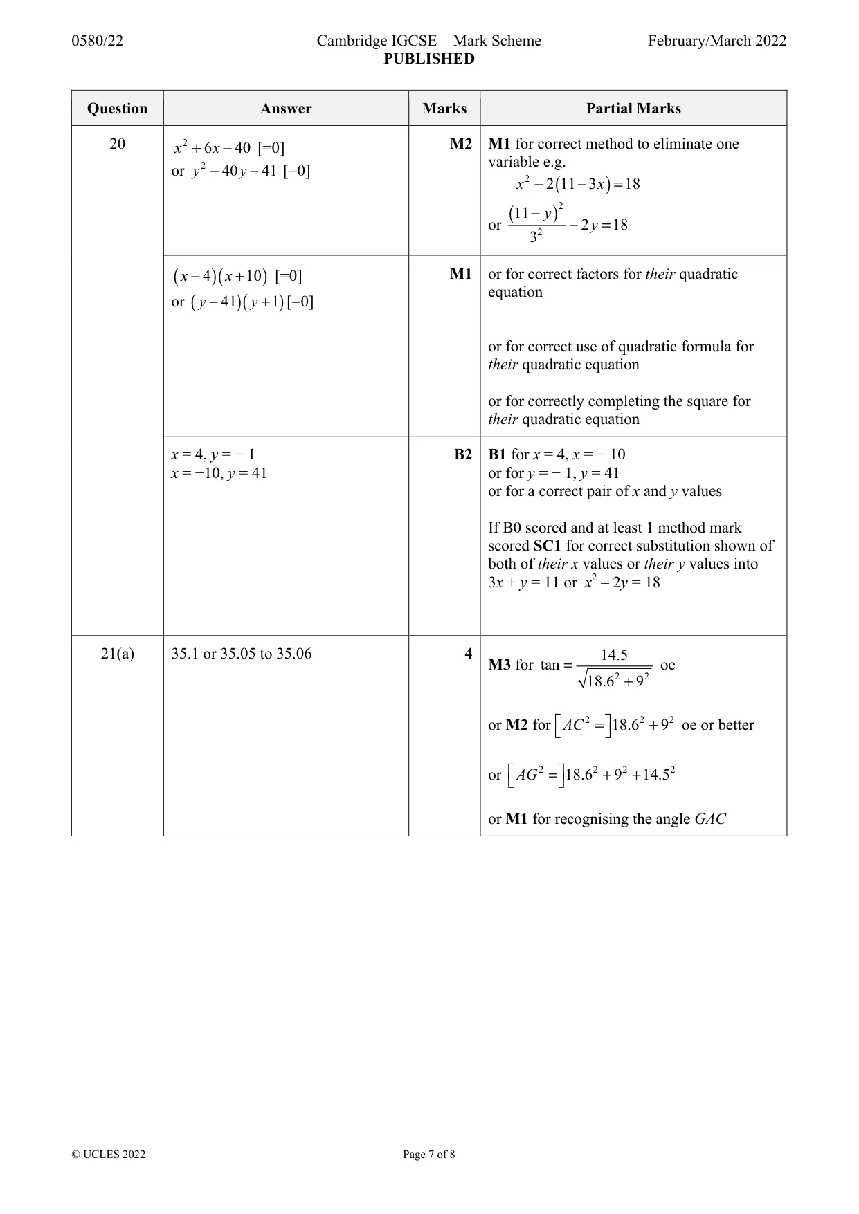 Mark scheme, page 7 of 8