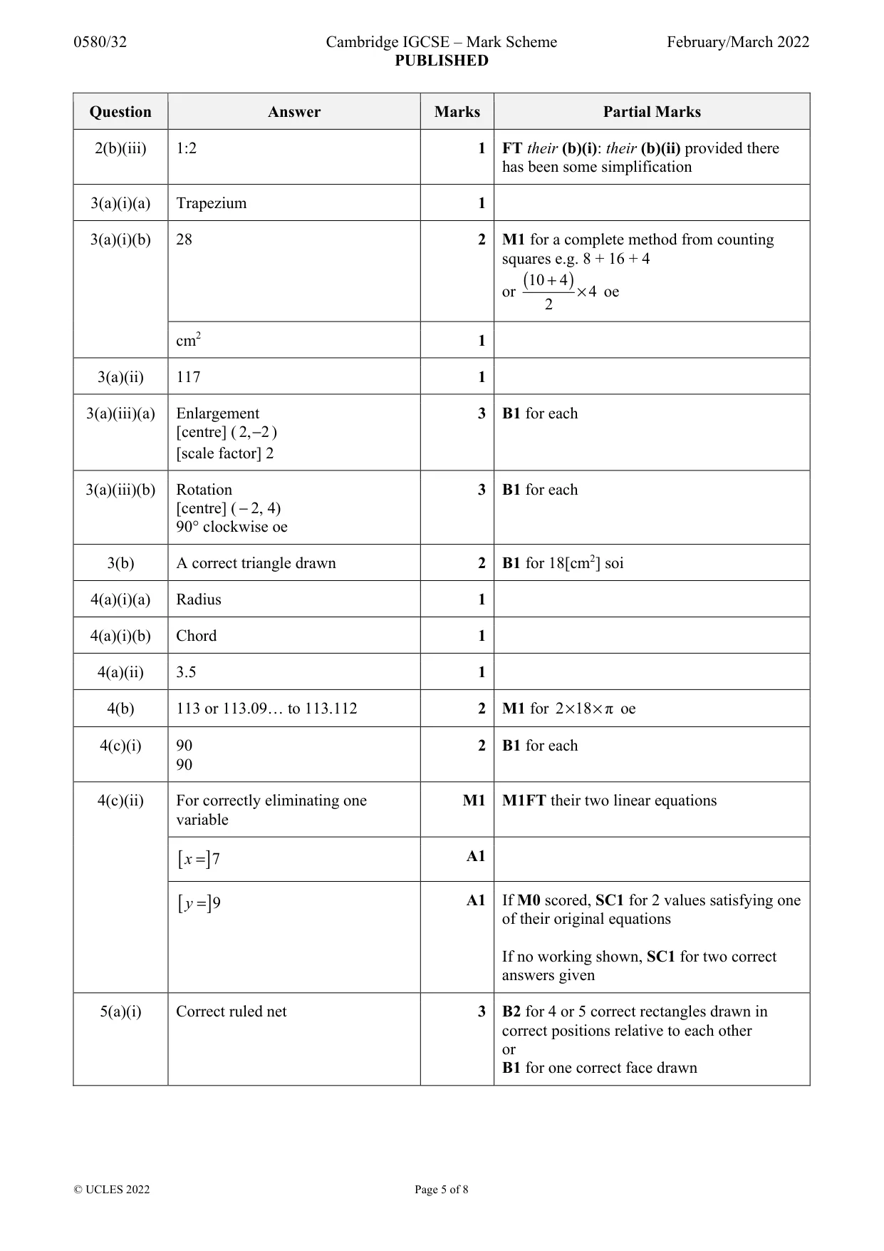 Mark scheme, page 5 of 8
