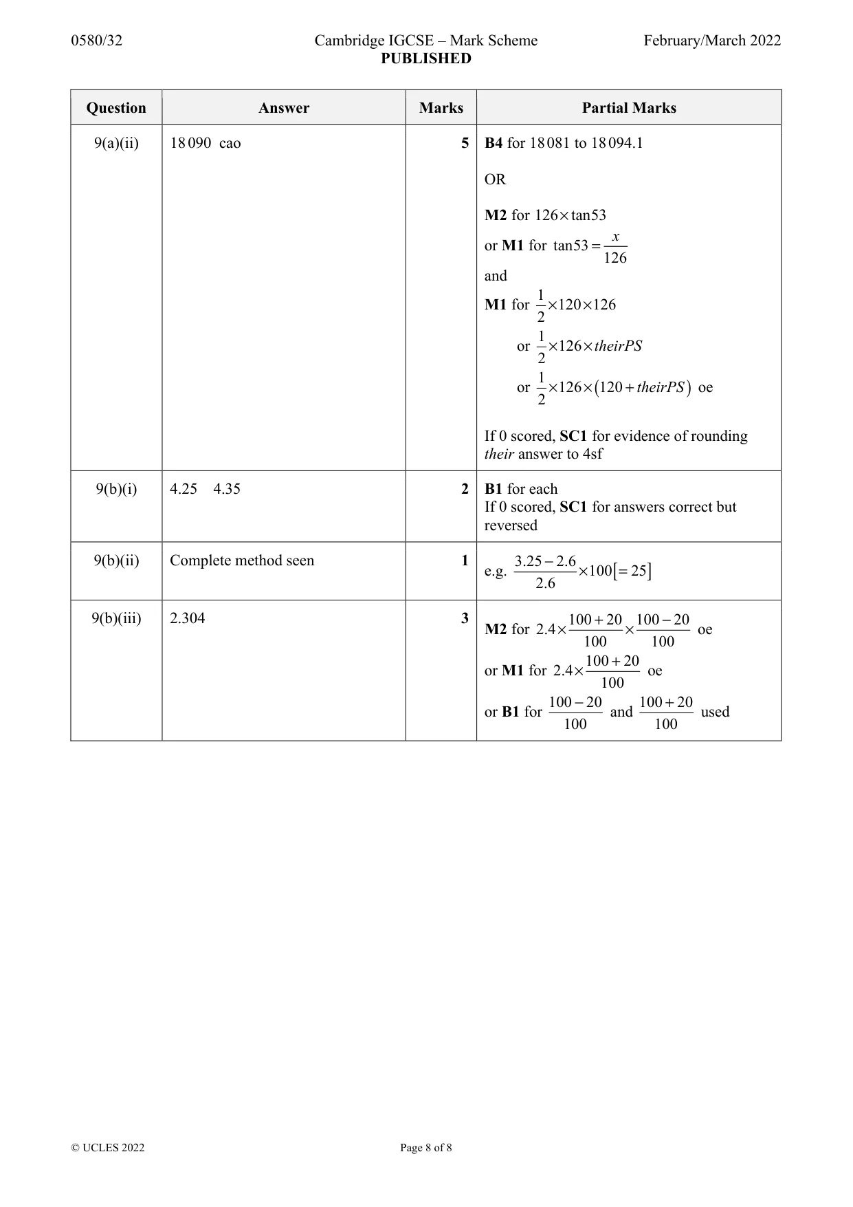 Mark scheme, page 8 of 8