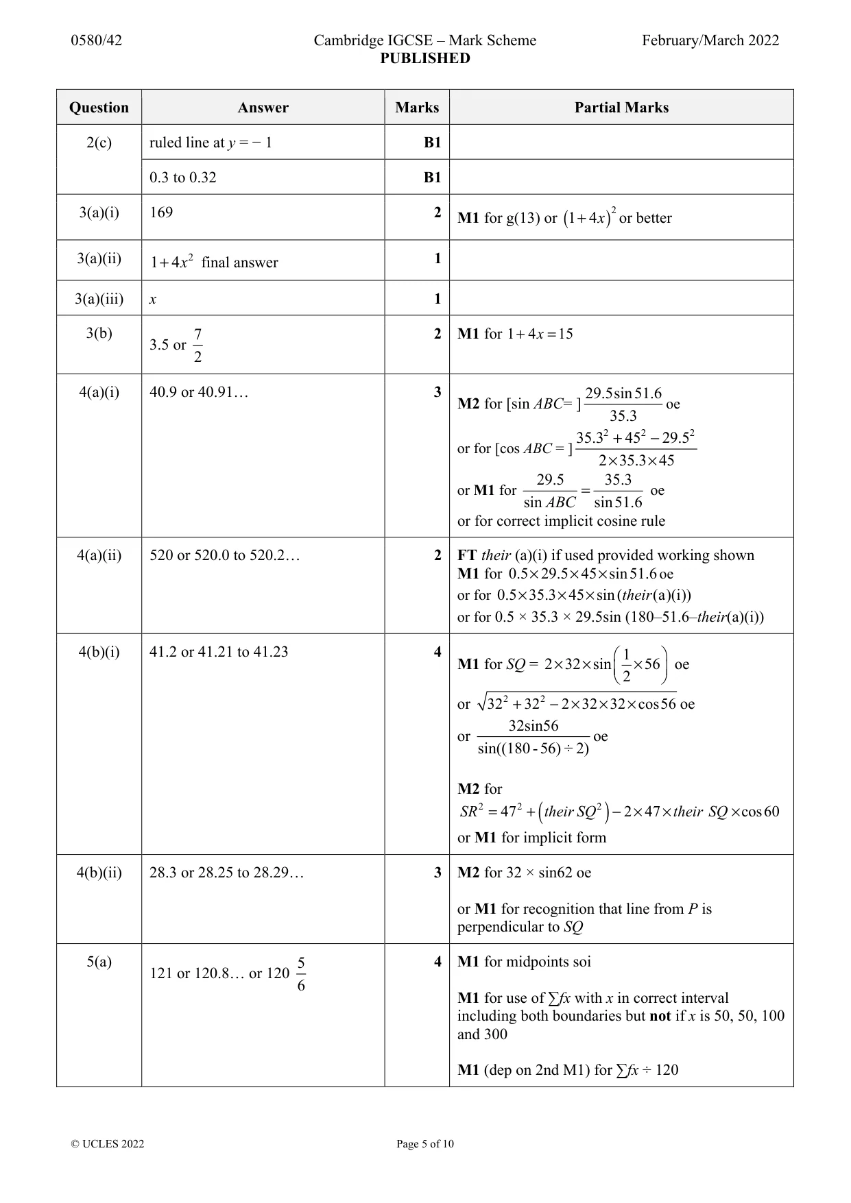 Mark scheme, page 5 of 10