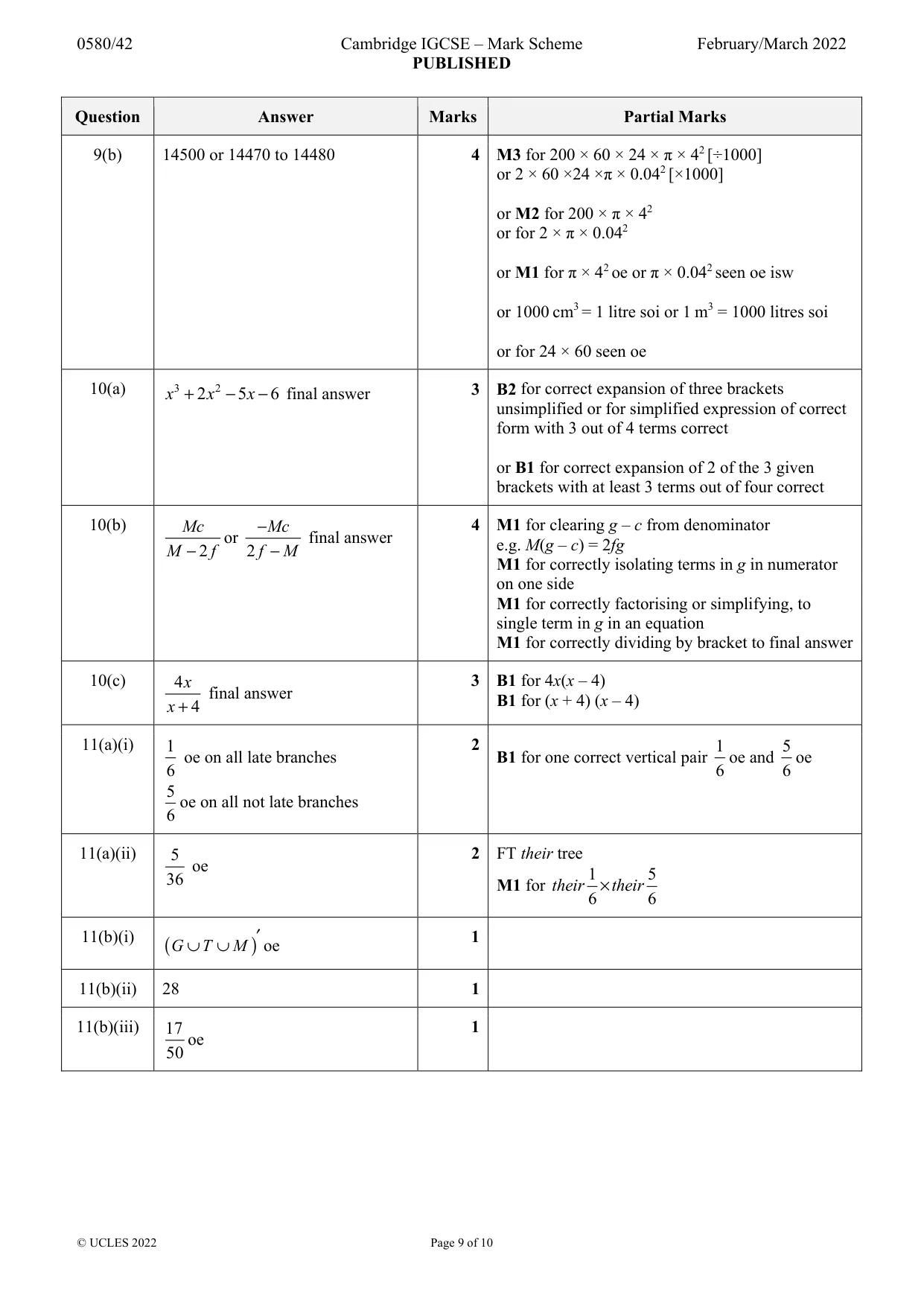 Mark scheme, page 9 of 10